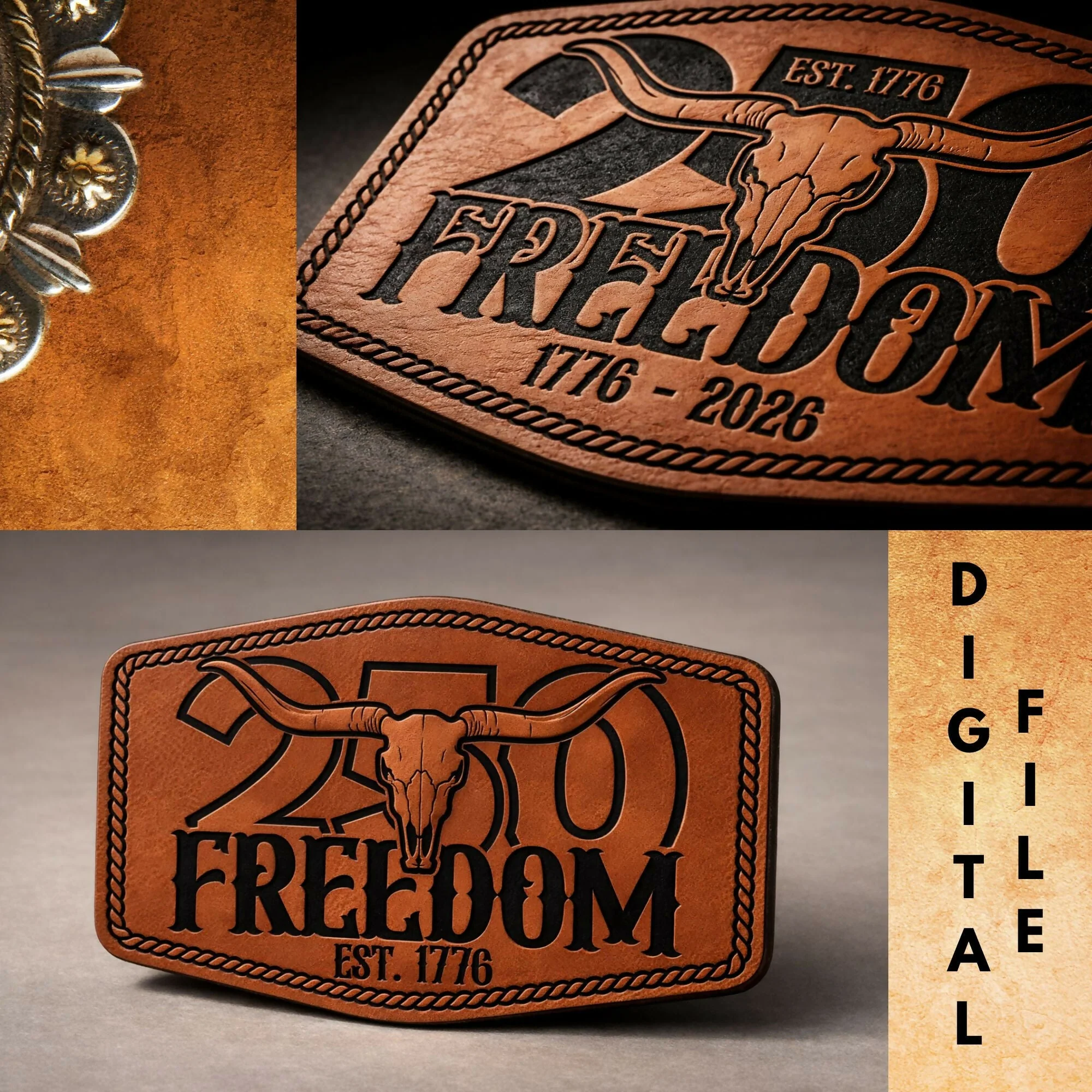 250 Freedom Skull Patch SVG | Western Laser Patch Design