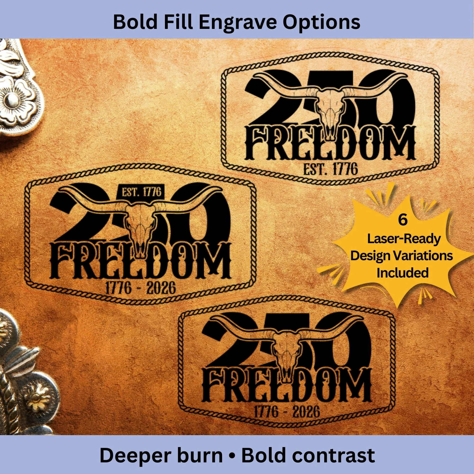 250 Freedom Skull Patch SVG | Western Laser Patch Design - Image 2
