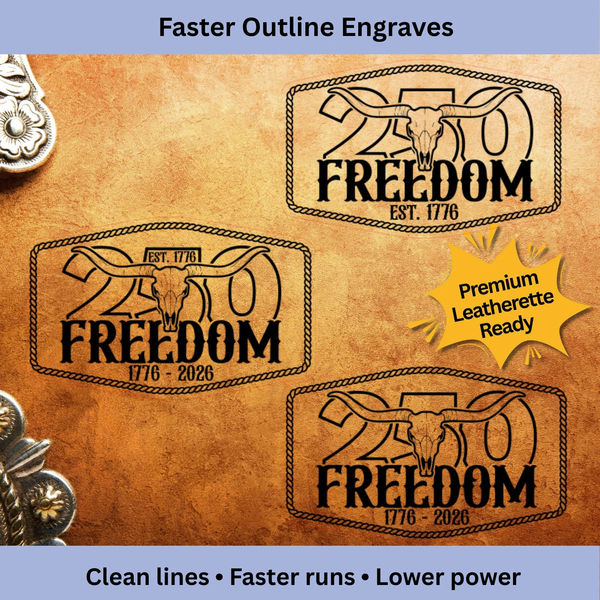 250 Freedom Skull Patch SVG | Western Laser Patch Design - Image 3