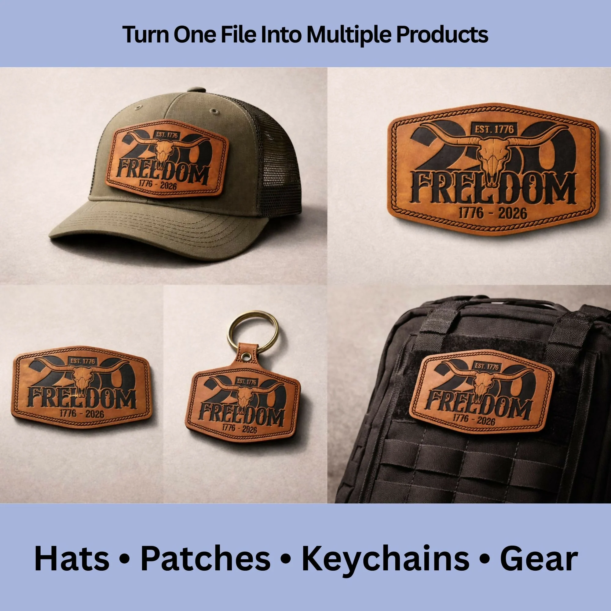 250 Freedom Skull Patch SVG | Western Laser Patch Design - Image 5