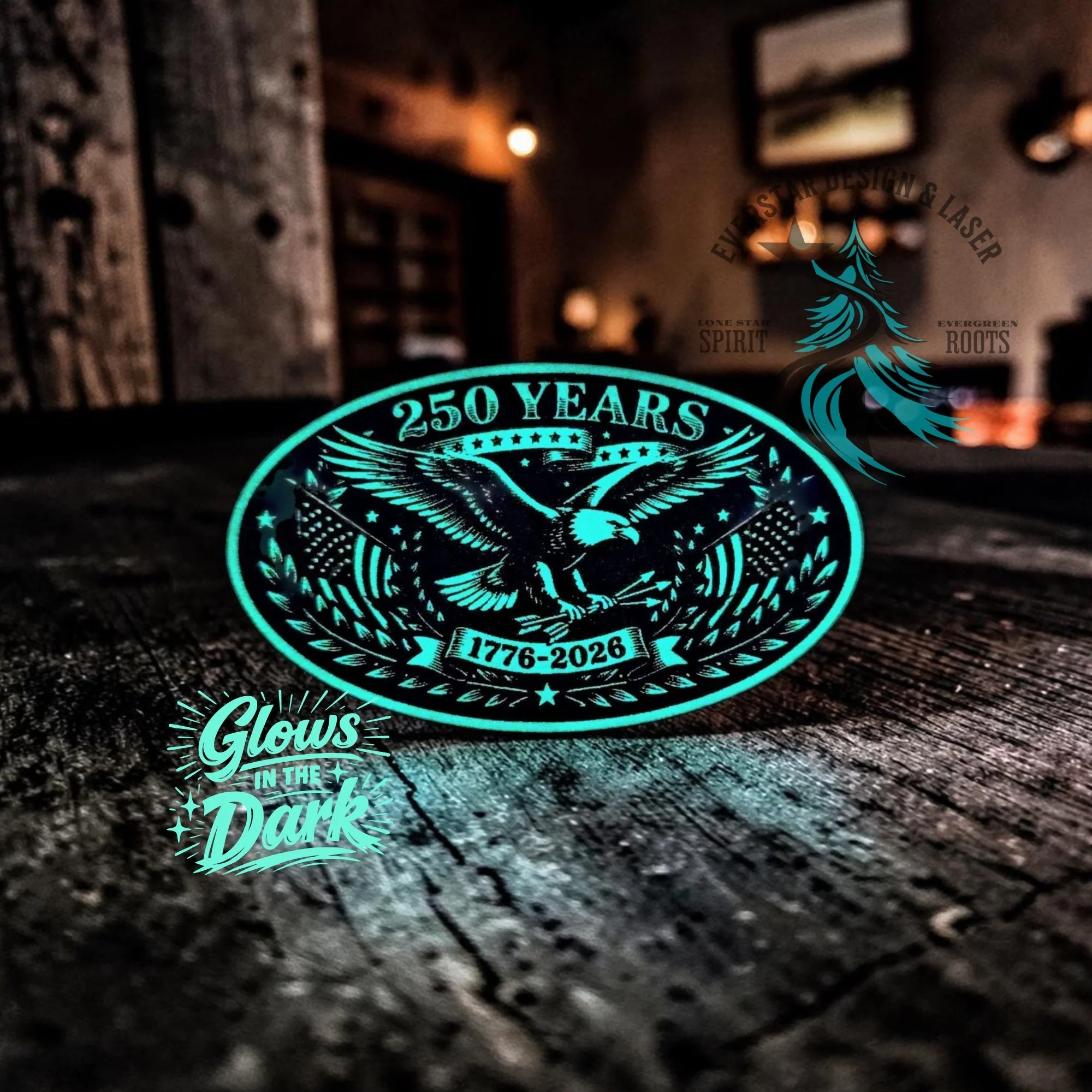 250 Years Freedom Eagle Wide Oval Leather Patch Glow in the Dark