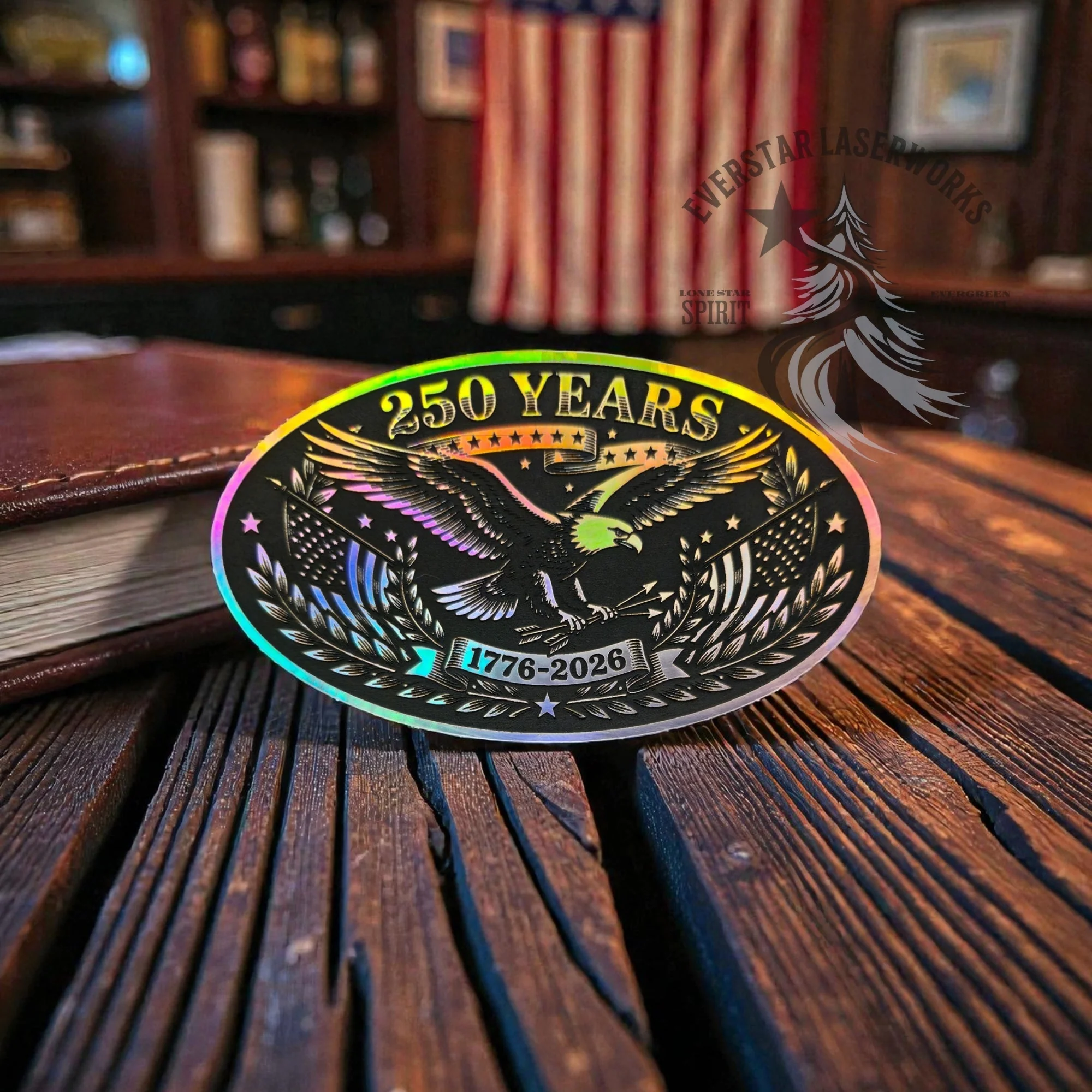 250 Years Holographic Eagle Wide Oval Leather Patch
