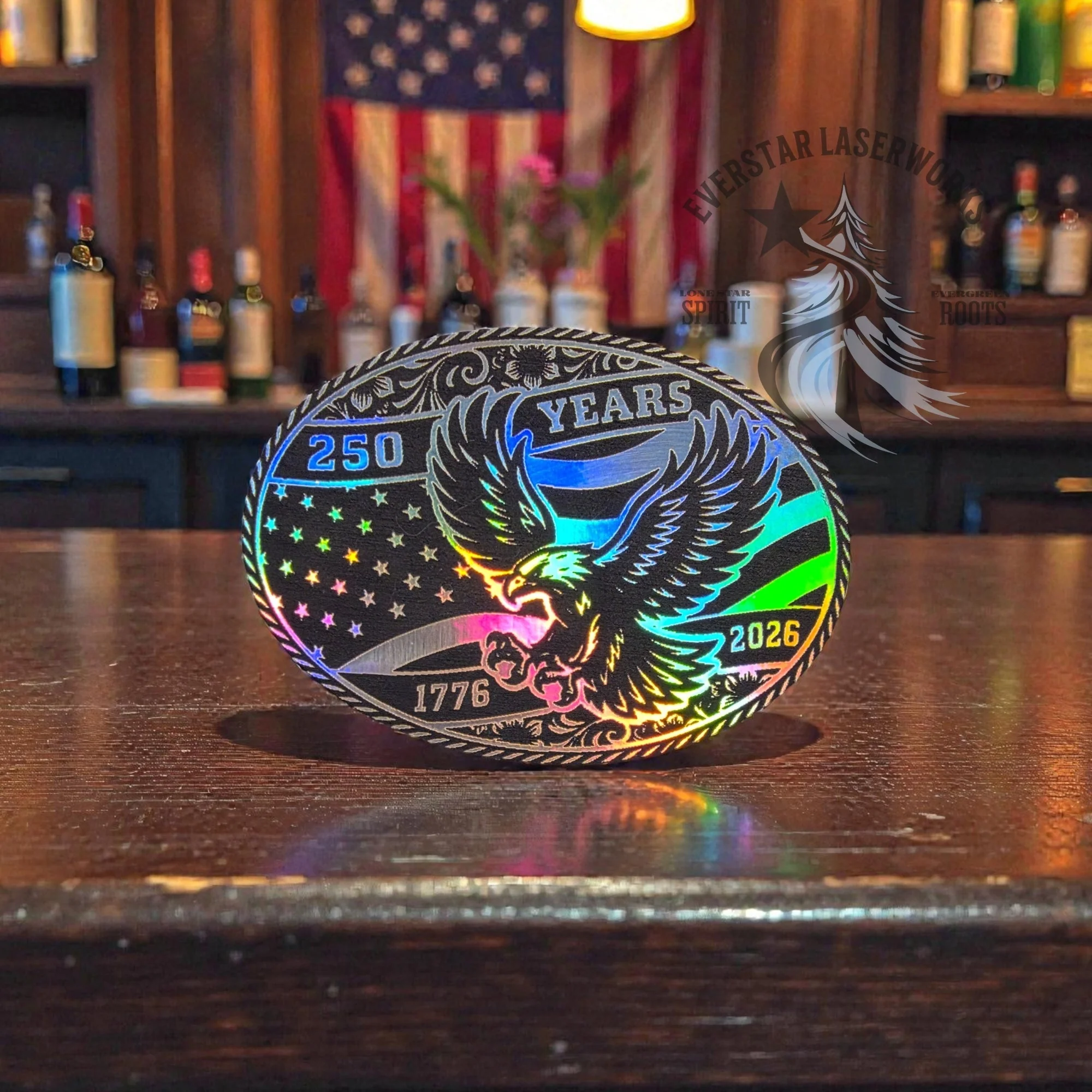 250 Years Holographic Freedom Eagle Buckle-Style Leather Patch