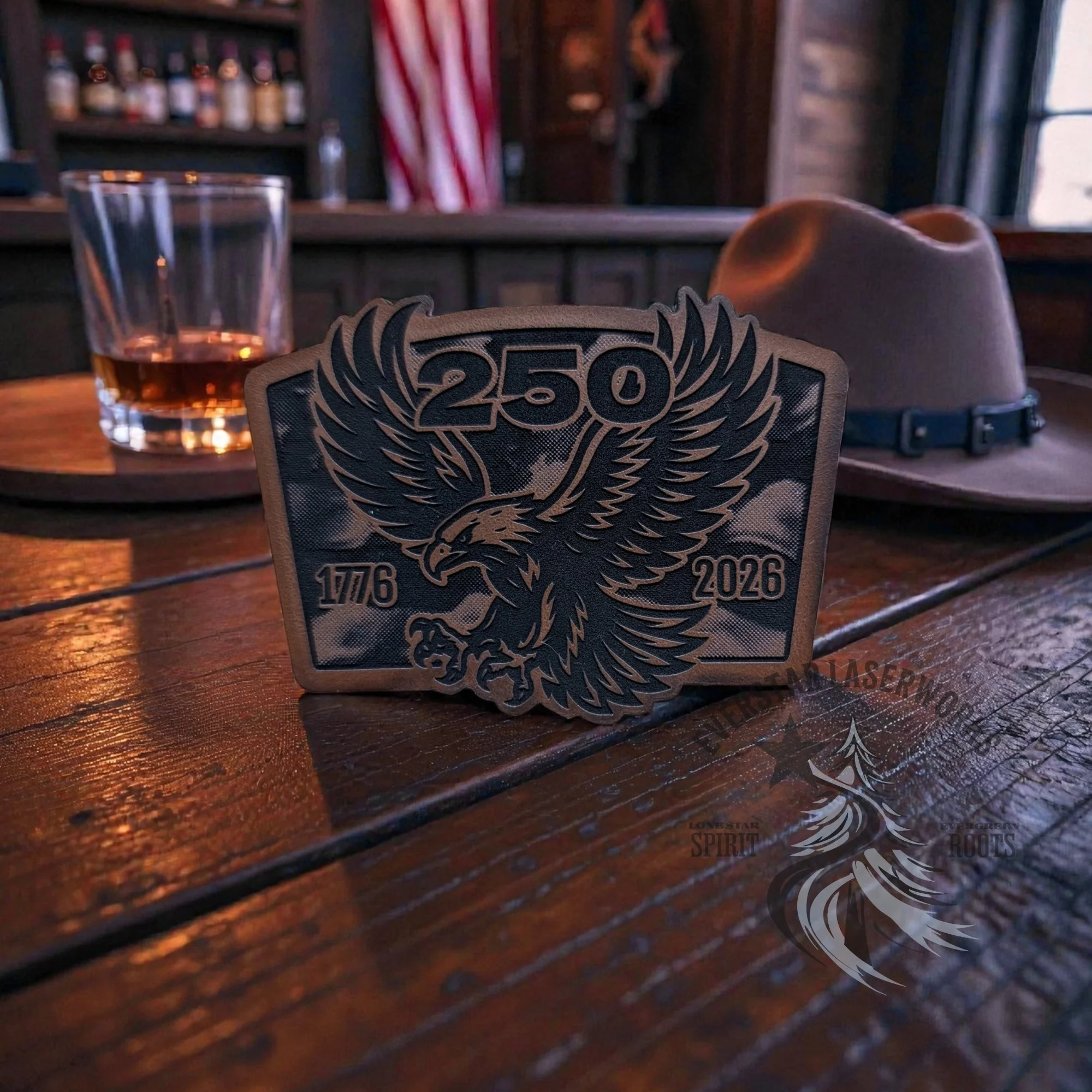 250 Years Waving Linen Flag Eagle Leather Patch - Image 2
