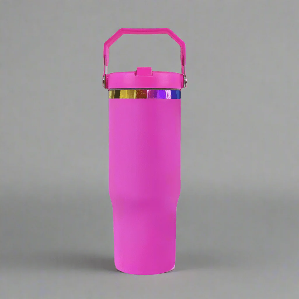 30oz Rainbow Plated Flip Tumbler - Hot Pink