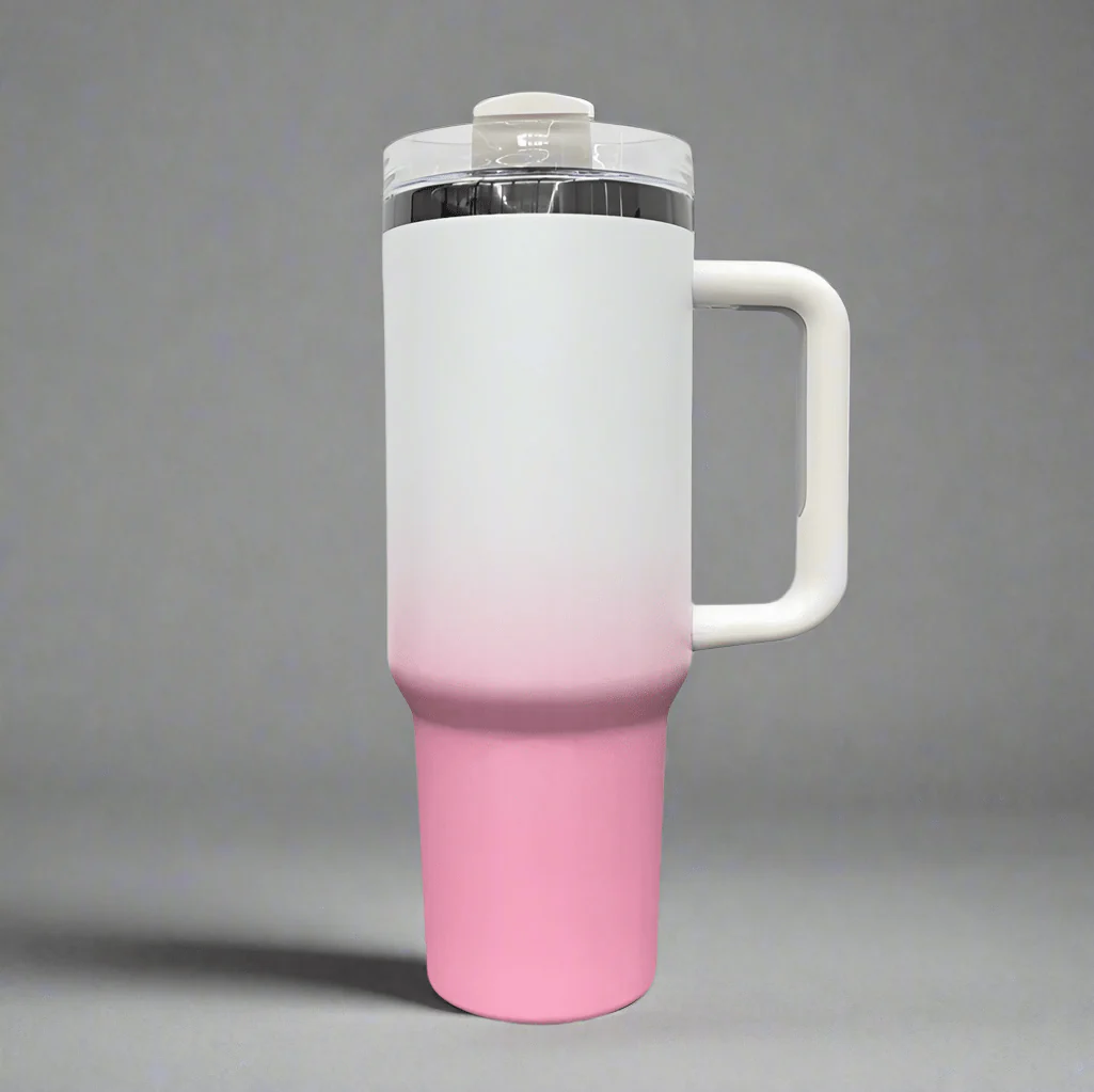 40oz Mirror Black Plated Tumbler - Ombre Pink