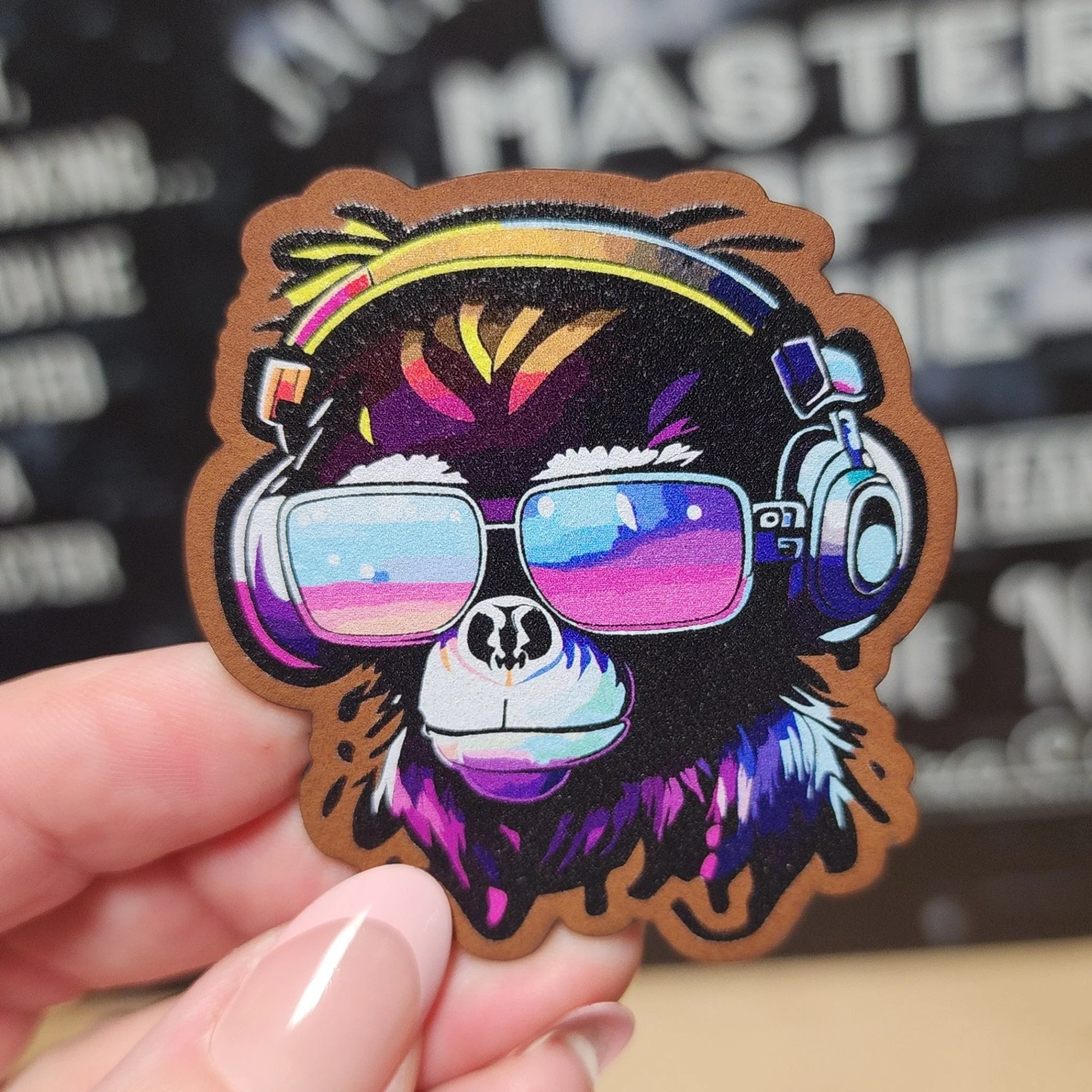 80s Monkey UV Printed Leatherette Hat Patch - MR01