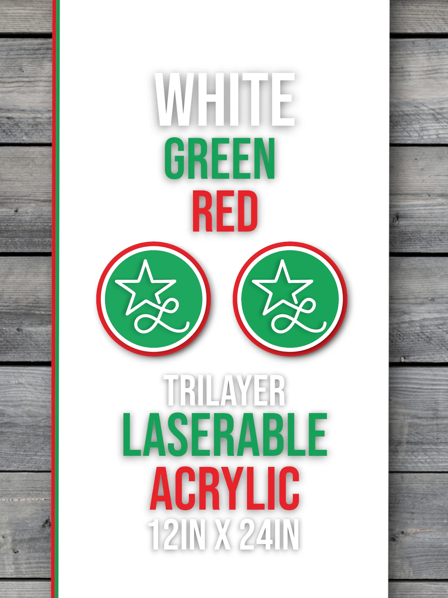 Acrylic: Self-Adhering White / Green / Red TriLayer Durra-Bull™ Laserable Panels (12"x24") - Image 2