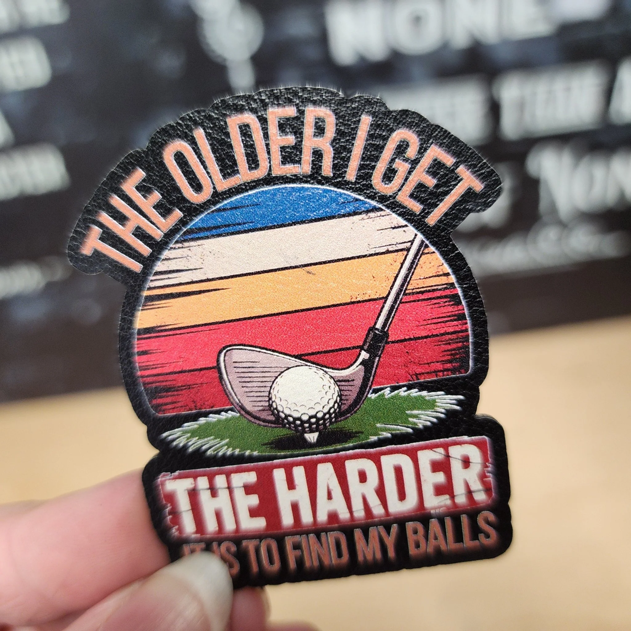 Aging Golf Humor UV Printed Leatherette Hat Patch - MR01