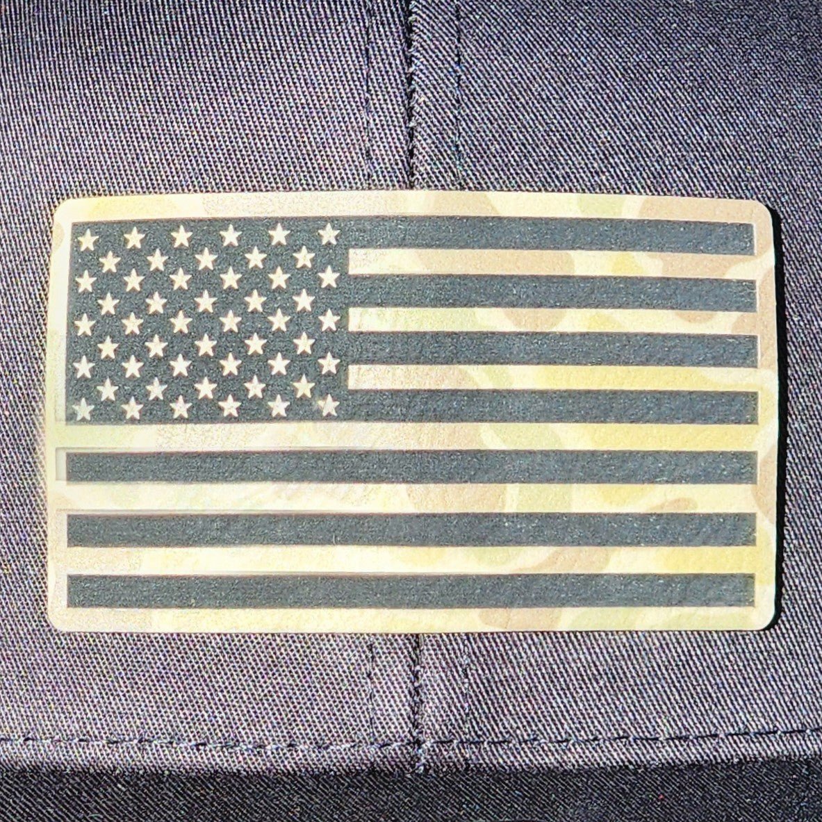 American Flag Pride (Duck Camo) Engraved Leatherette Hat Patch - MR01