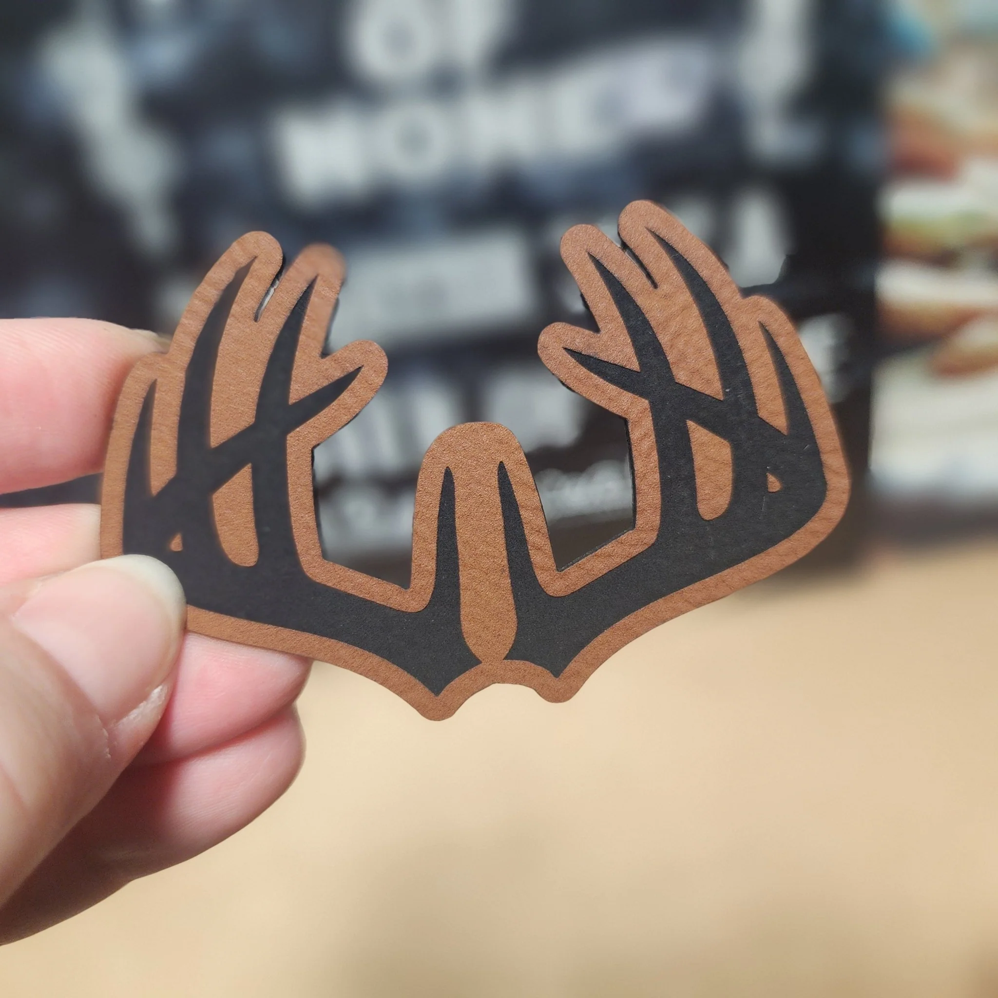 Antler Design Engraved Leatherette Hat Patch - MR01