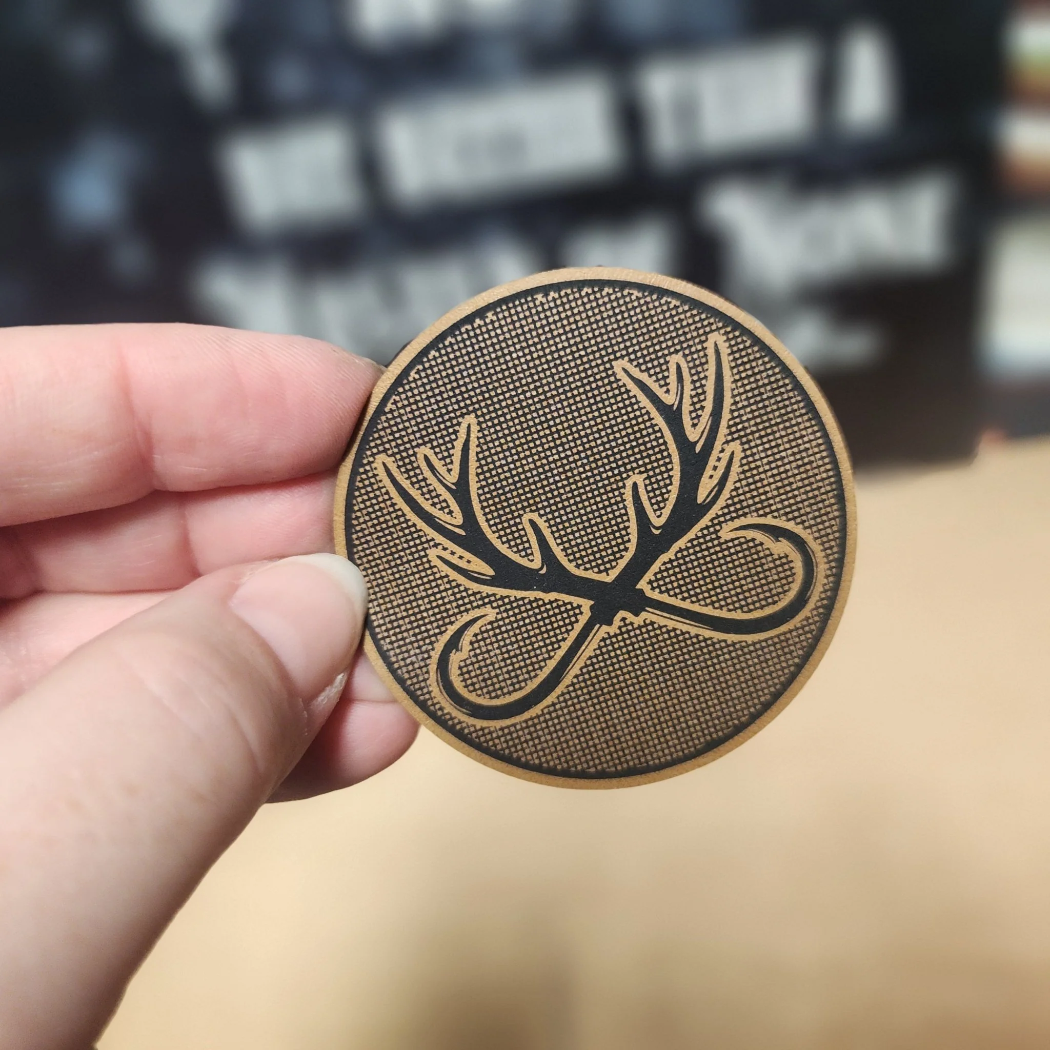 Antler Symbol Engraved Leatherette Hat Patch - MR01