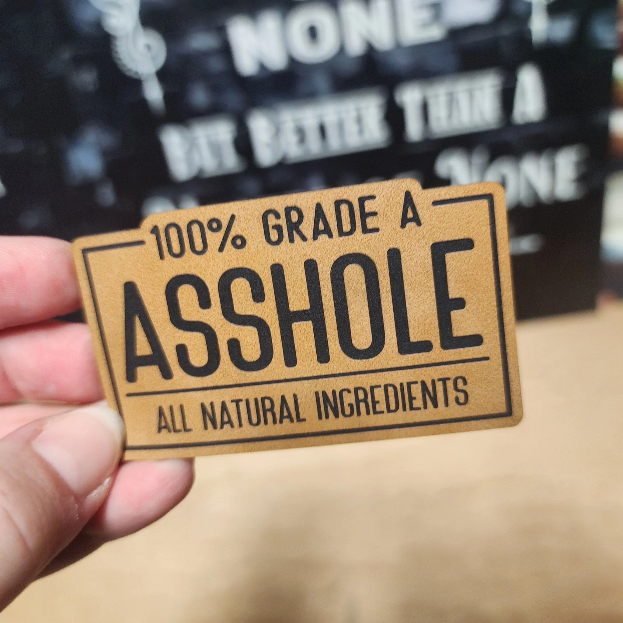 Asshole Certification Engraved Leatherette Hat Patch - MR01