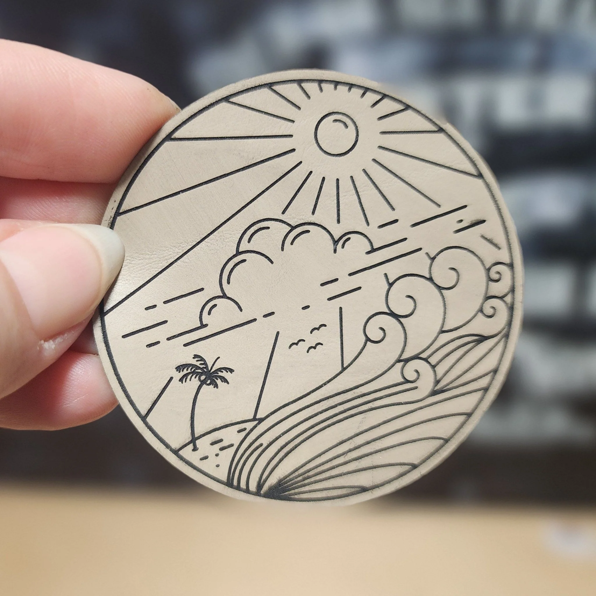 Beach Waves and Sunshine (Cream Sand) Vibes Engraved Leatherette Hat Patch - MR01