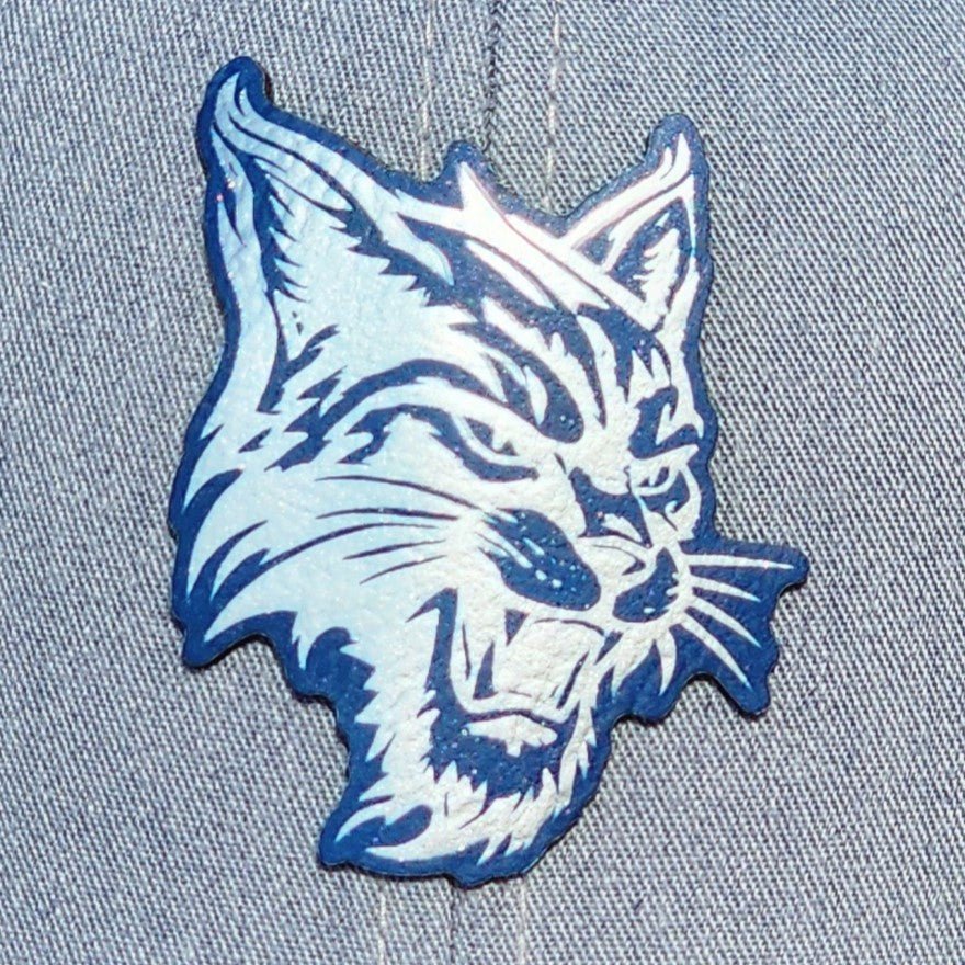 Blue Silver Wildcat Engraved Leatherette Hat Patch - MR01
