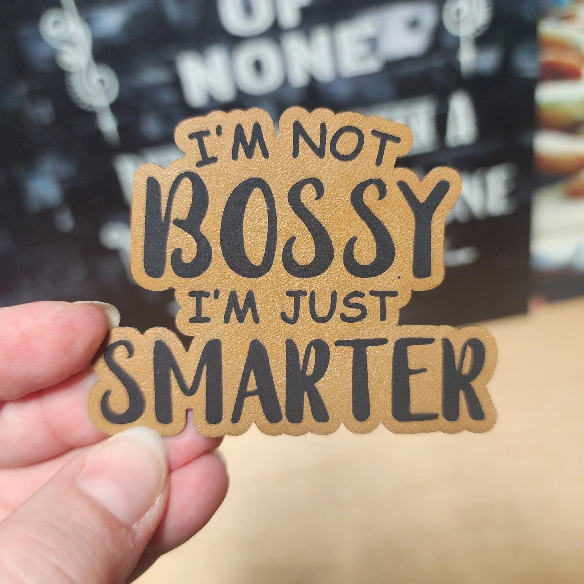 Bossy but Smarter Engraved Leatherette Hat Patch - MR01