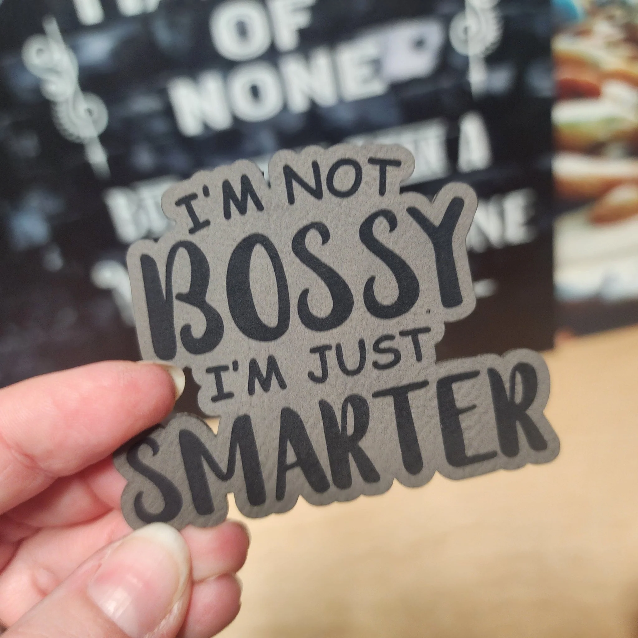 Bossy but Smarter Engraved Leatherette Hat Patch - MR01 - Image 2