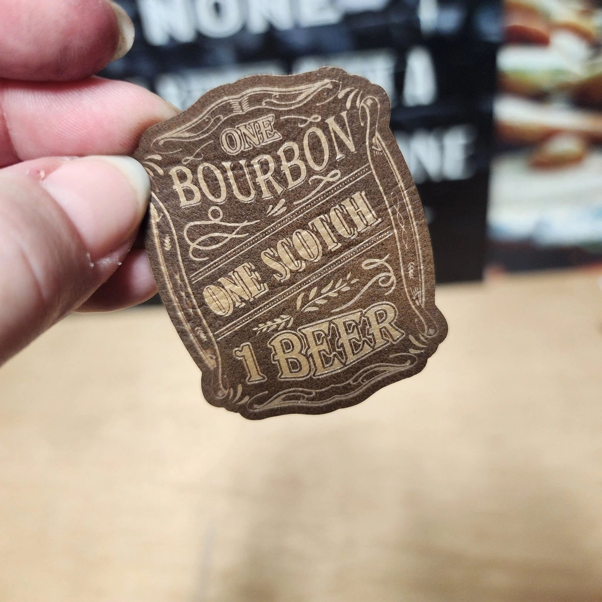Bourbon, Scotch, and Beer (Rustic Gold) Engraved Leatherette Hat Patch - MR01
