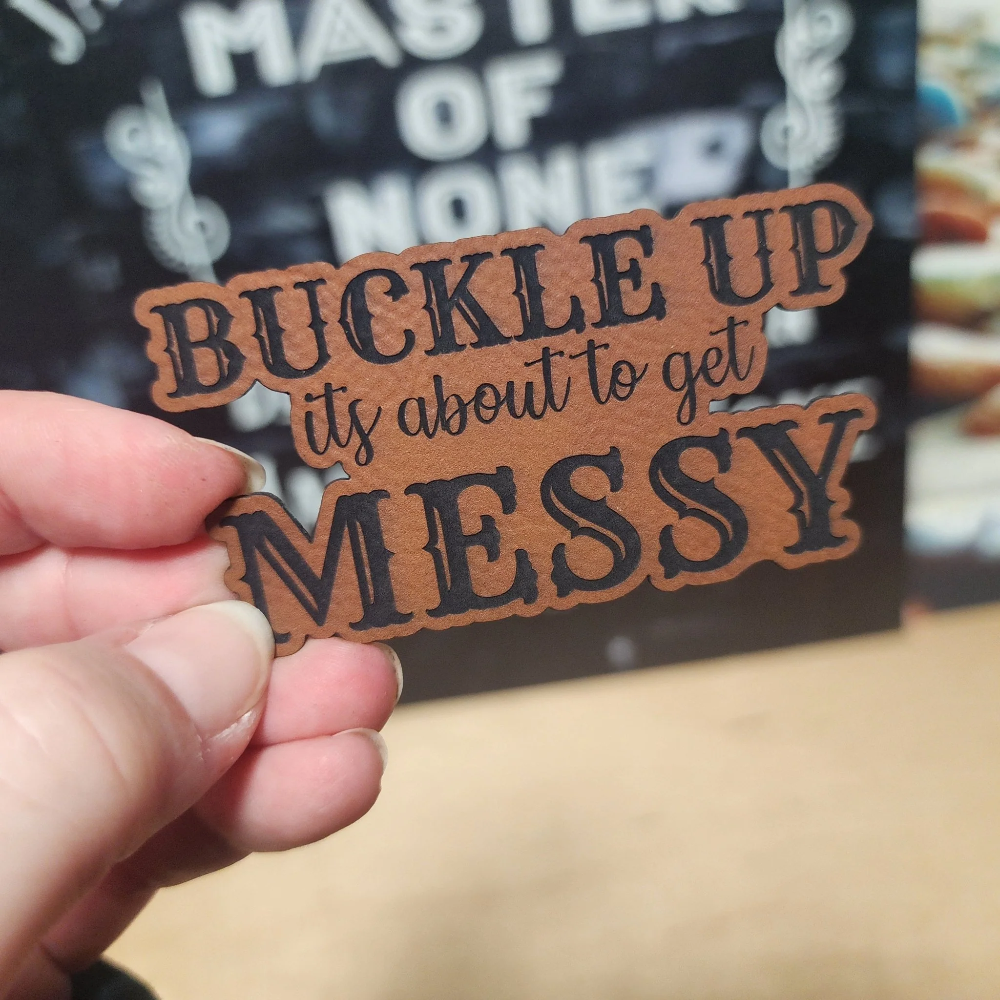 Buckle Up Engraved Leatherette Hat Patch - MR01 - Image 3
