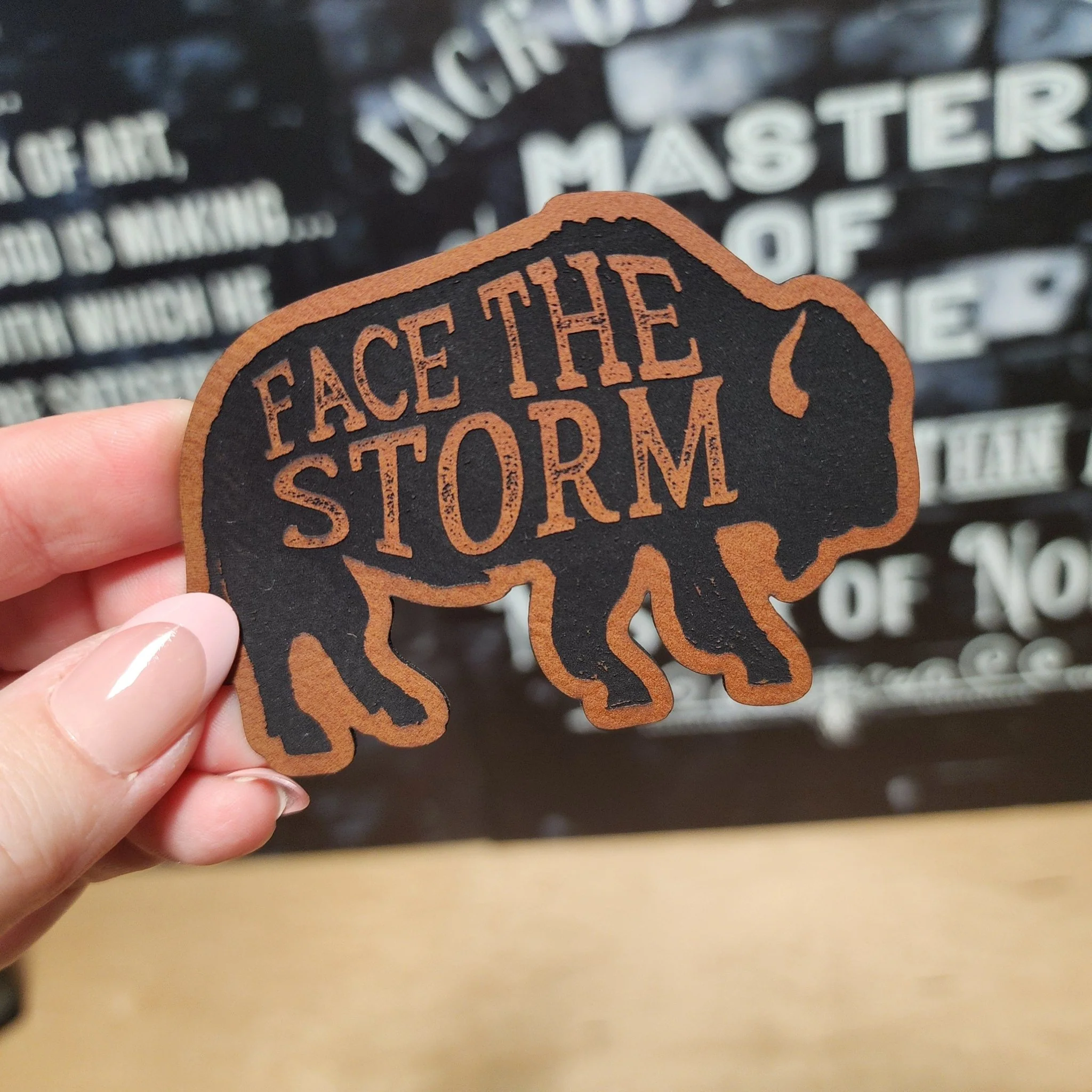 Buffalo Face the Storm Engraved Leatherette Hat Patch - MR01