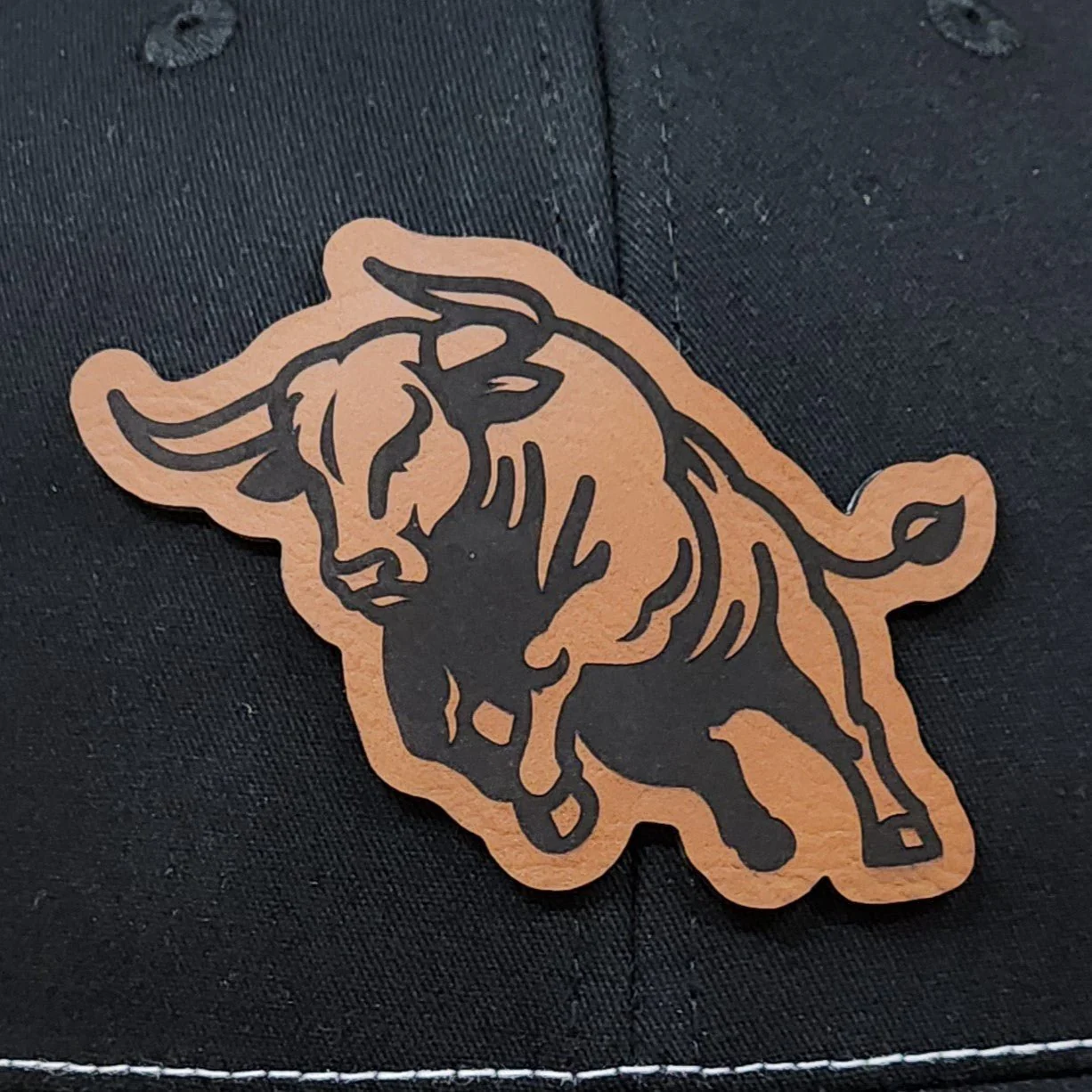 Bull Design Engraved Leatherette Hat Patch - MR01