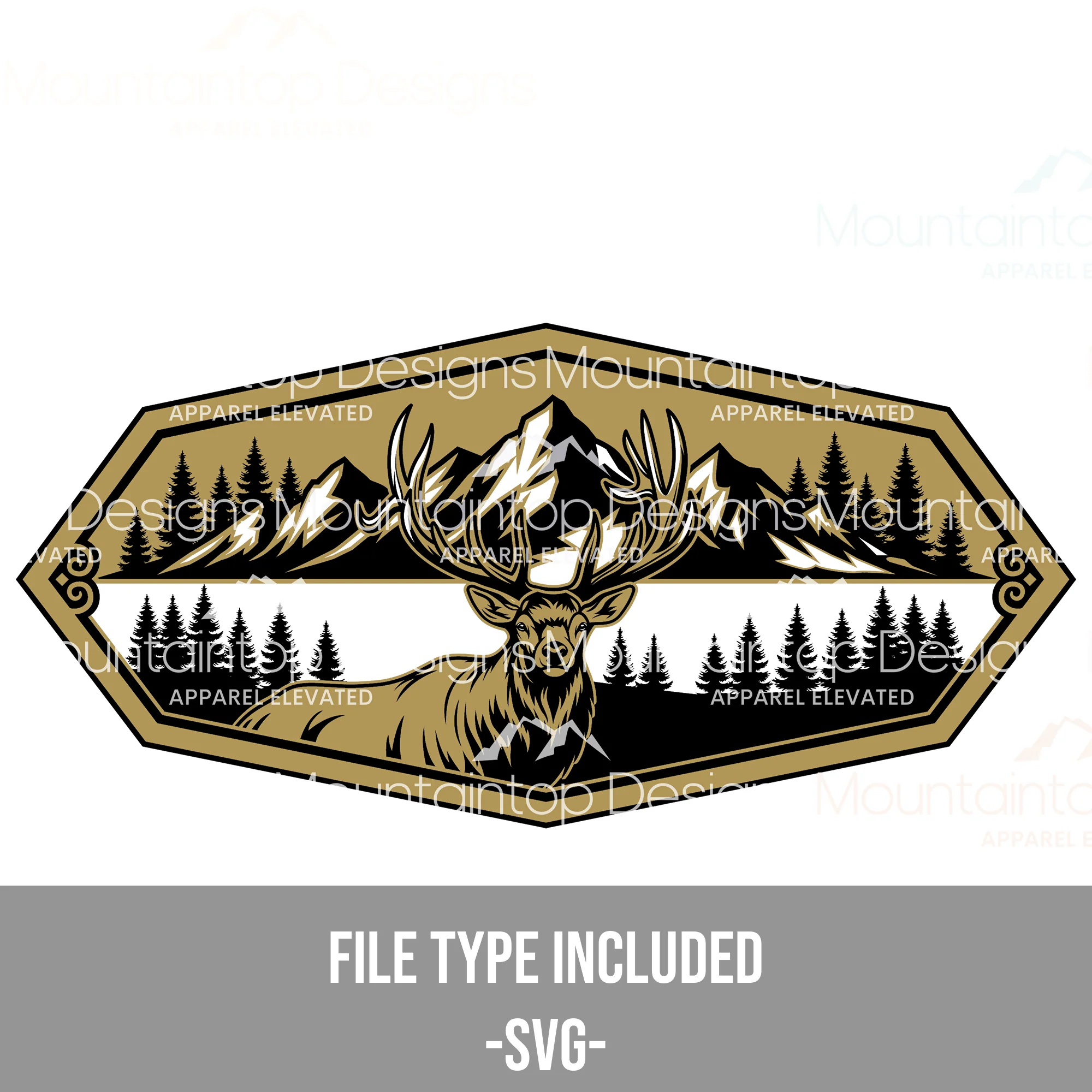 Bull Elk Hexagon – SVG Digital File for Tri-Layer Engraving