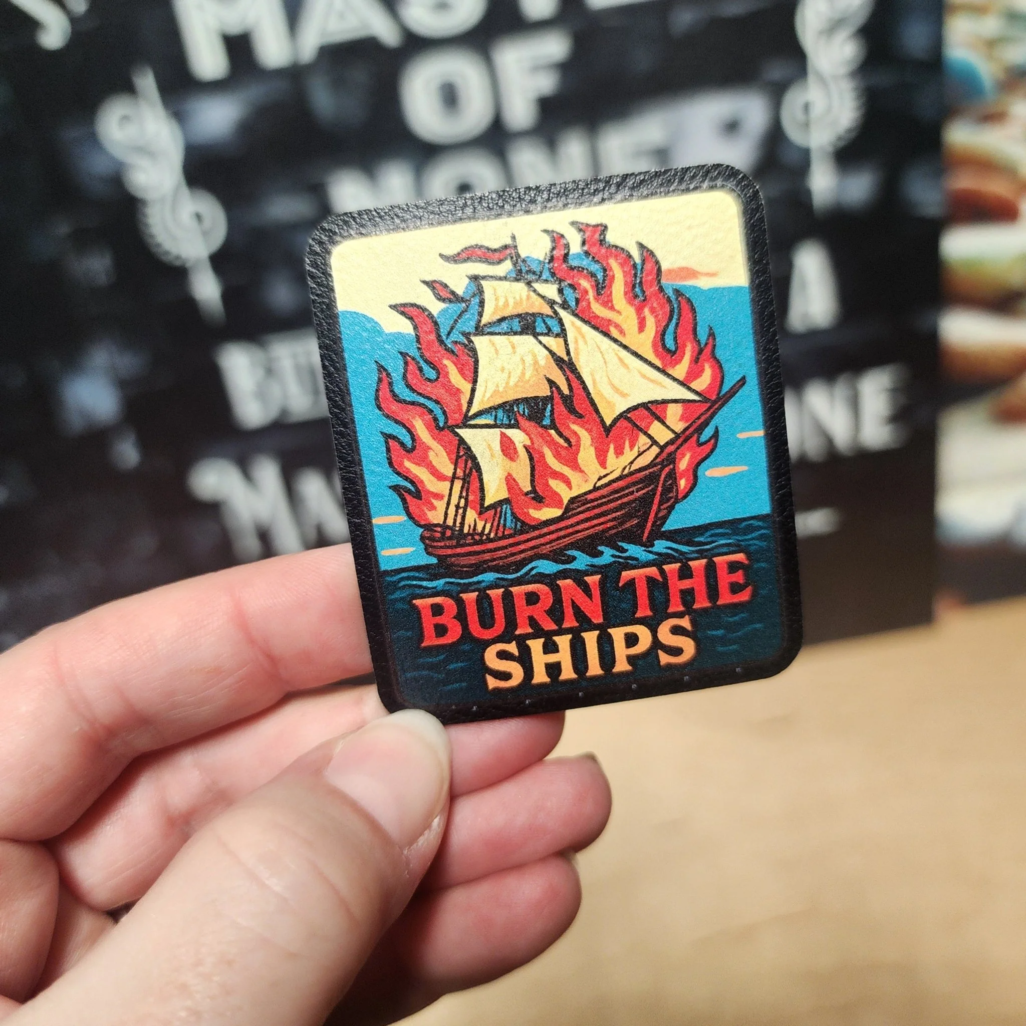 Burn the Ships UV Printed Leatherette Hat Patch - MR01 - Image 2