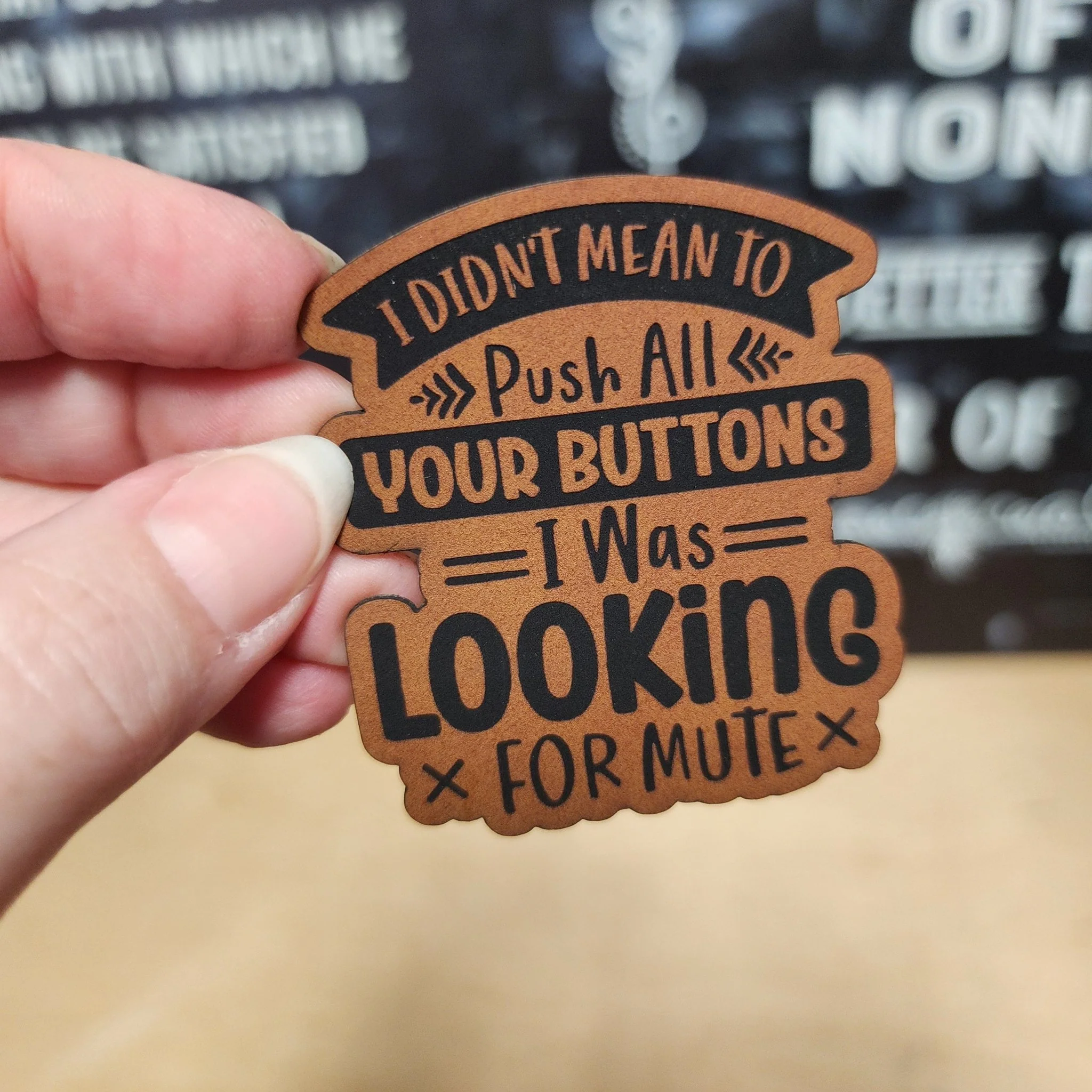 Button Pushing (Rawhide) Engraved Leatherette Hat Patch - MR01