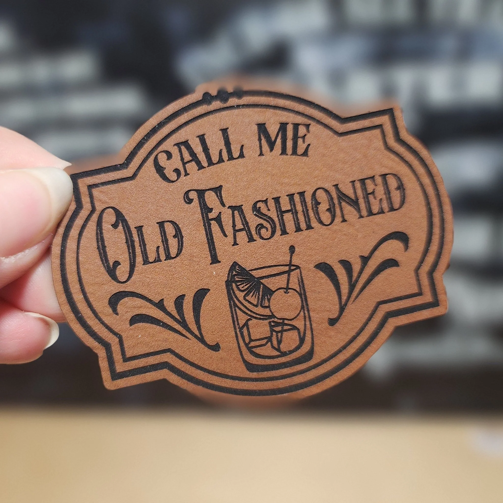 Call Me Old Fashioned (Rawhide) Engraved Leatherette Hat Patch - MR01