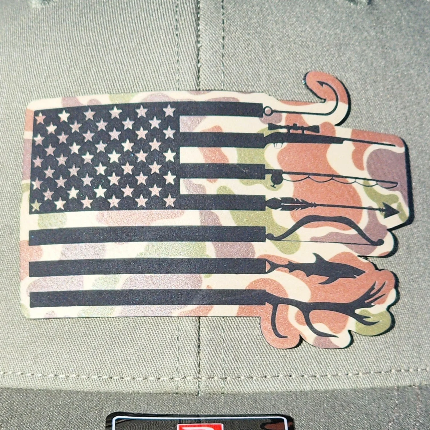 Camo American Flag (Fowl Play) Engraved Leatherette Hat Patch - MR01
