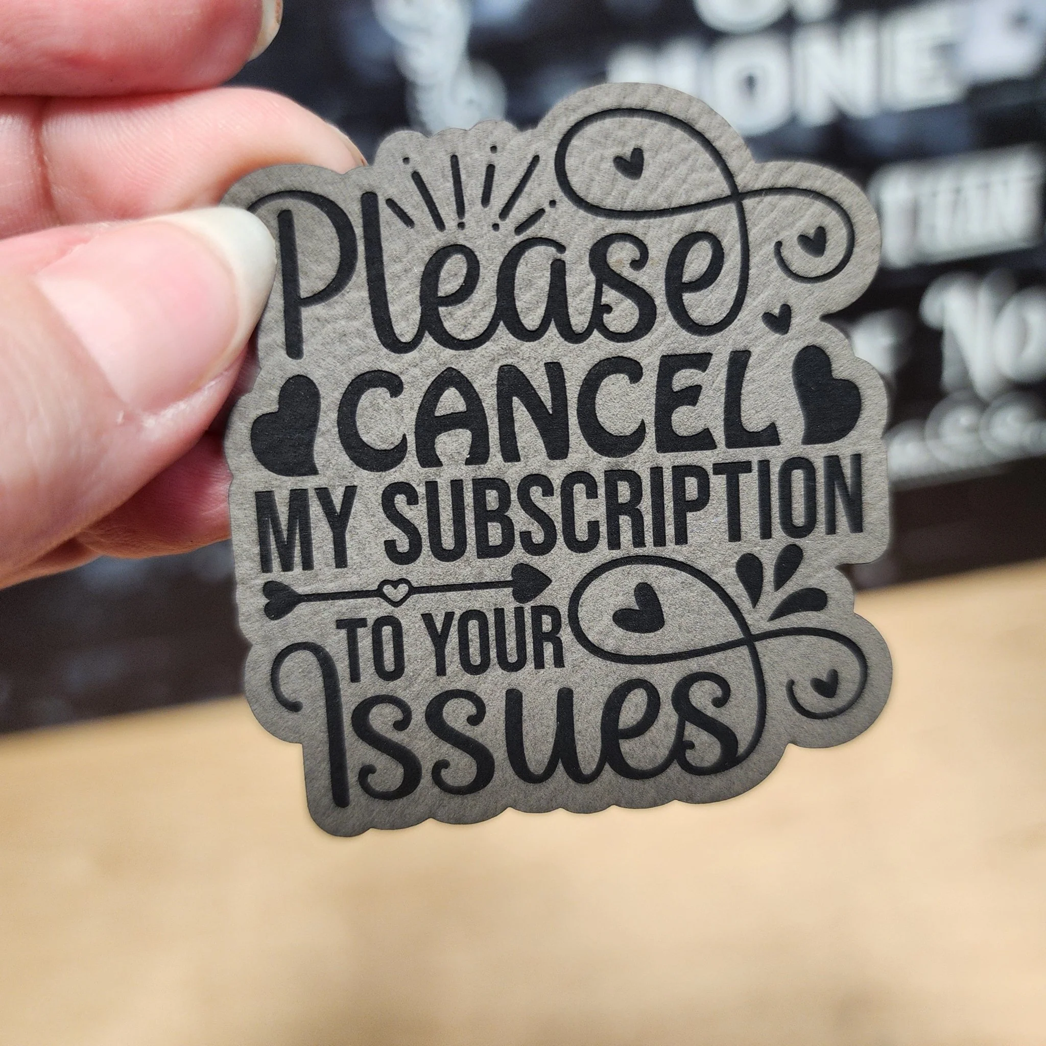 Cancel My Subscription Issues (Grey) Engraved Leatherette Hat Patch - MR01