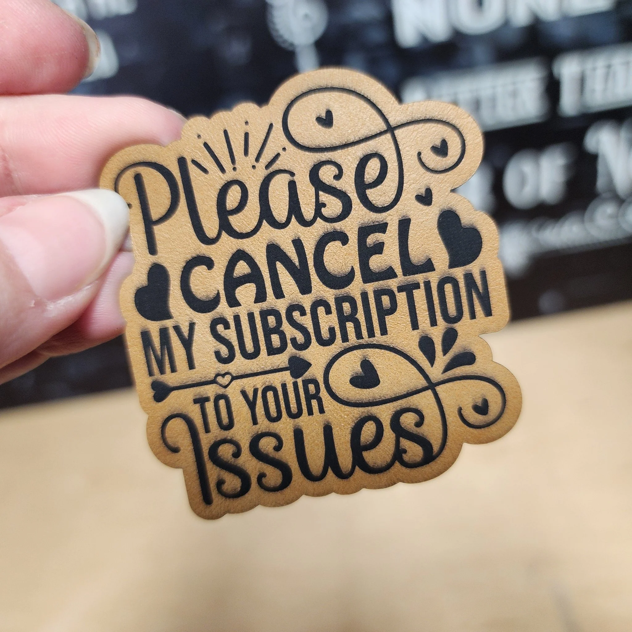 Cancel Subscription to Issues (Saddle Tan) Engraved Leatherette Hat Patch - MR01