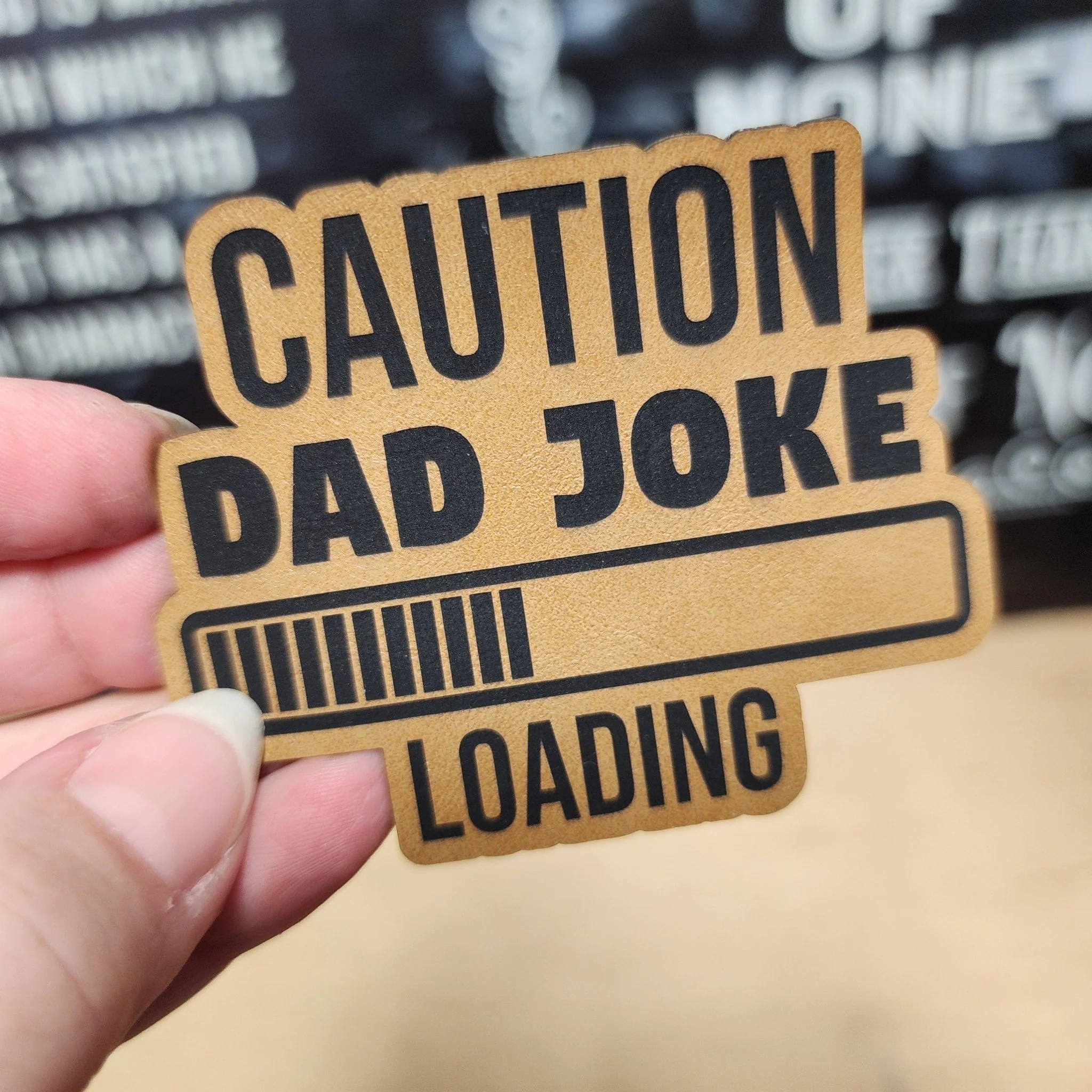 Caution: Dad Joke Loading (Saddle Tan) Engraved Leatherette Hat Patch - MR01