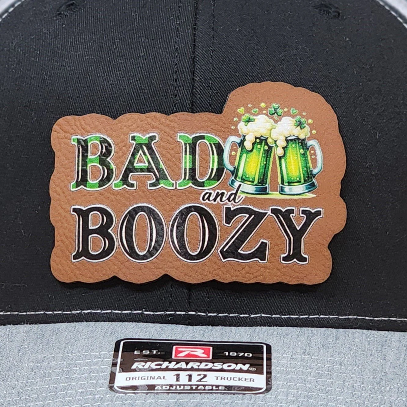 Cheers to Bad and Boozy UV Printed Leatherette Hat Patch - MR01