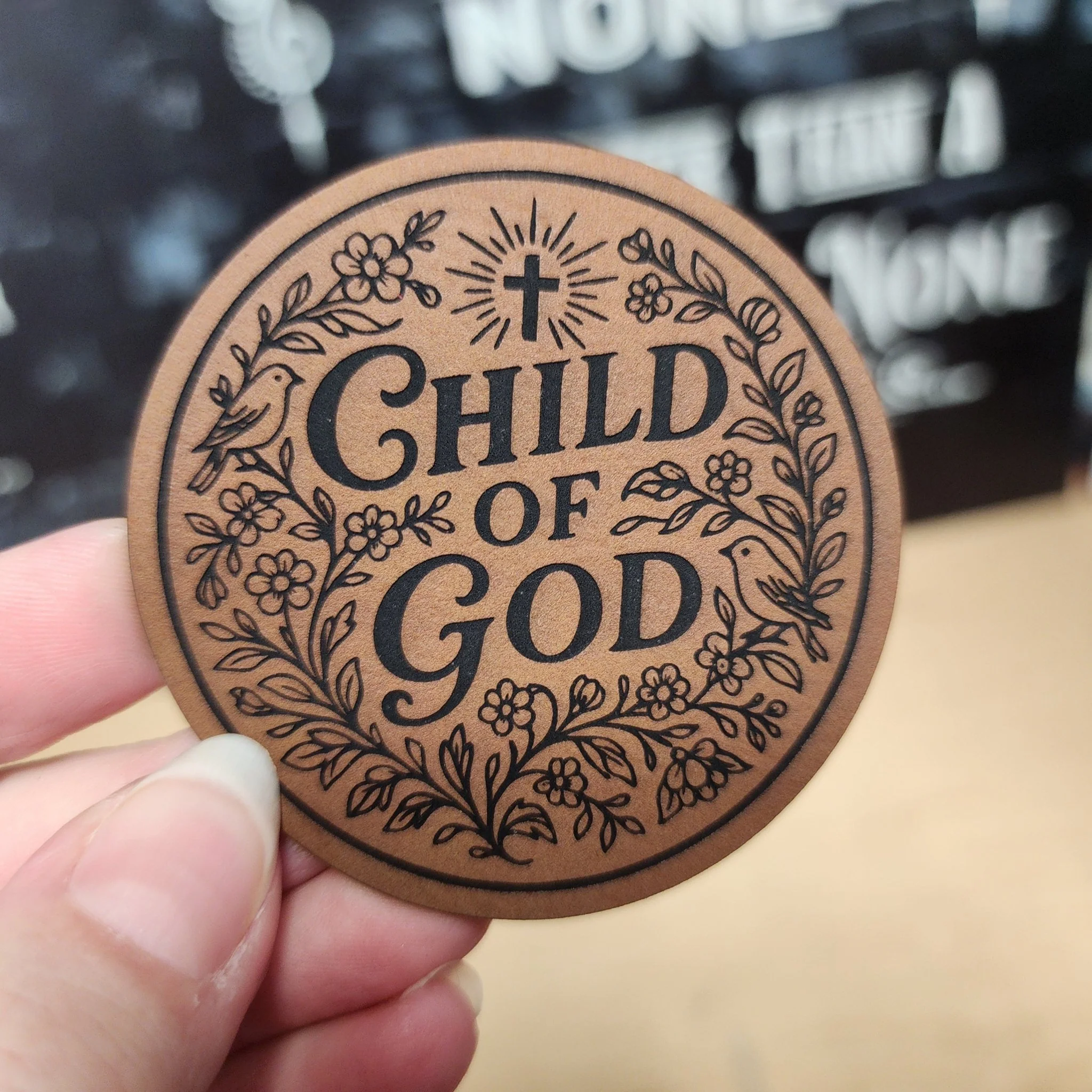 Child of God (Rawhide) Engraved Leatherette Hat Patch - MR01