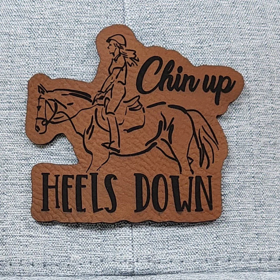 Chin Up Heels Down Engraved Leatherette Hat Patch - MR01