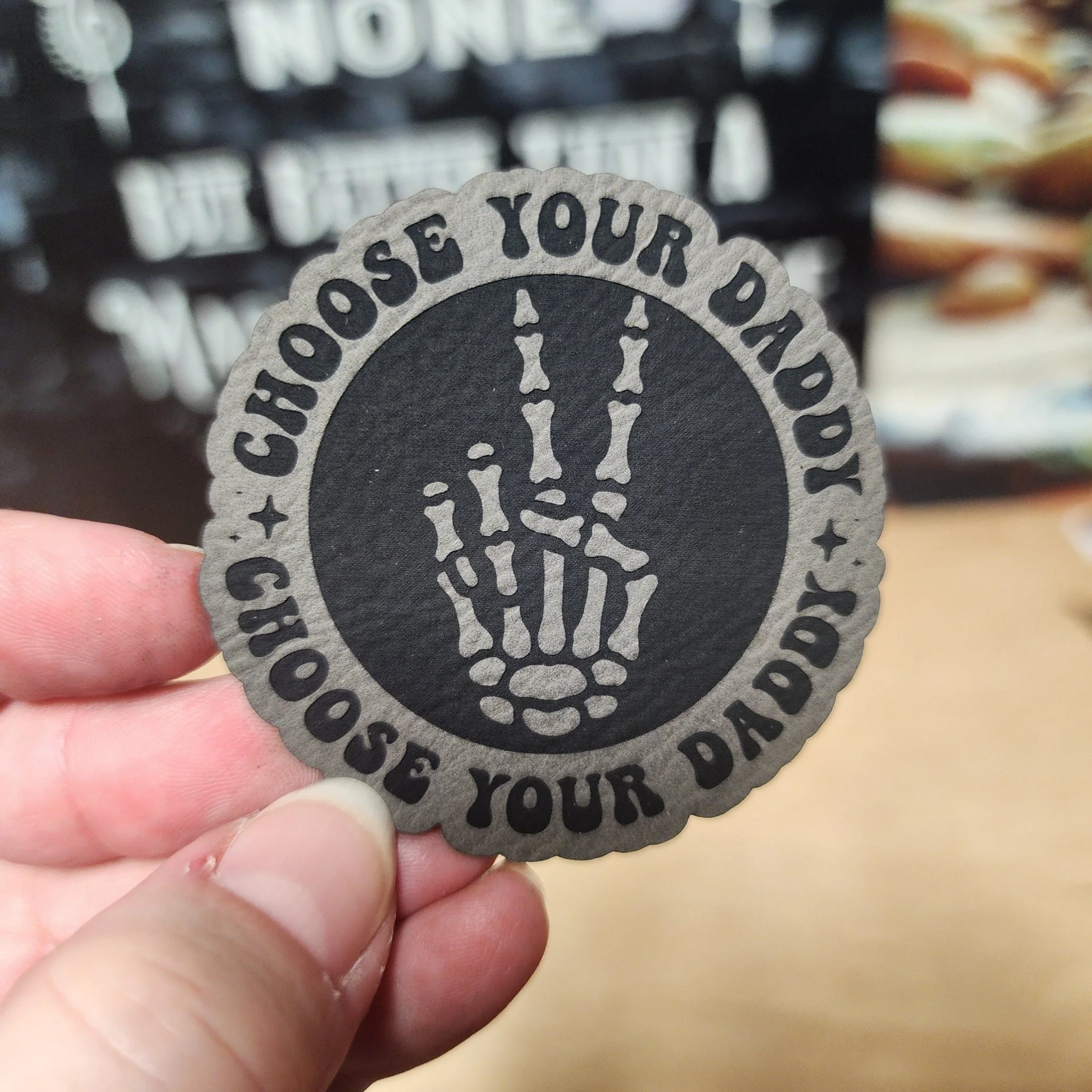 Choose Your Daddy Skeleton (Grey) Engraved Leatherette Hat Patch - MR01