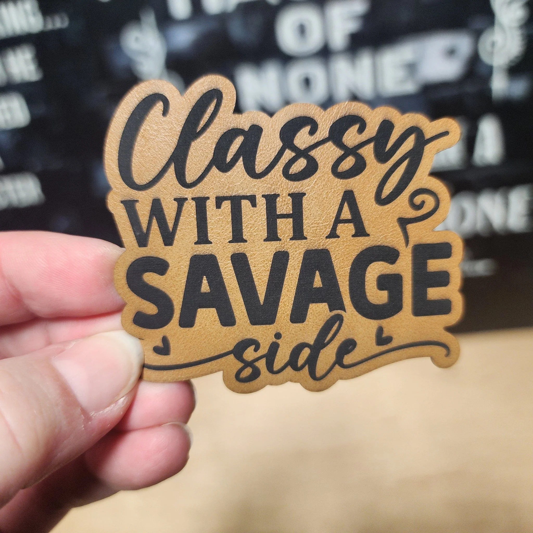 Classy Yet Savage Engraved Leatherette Hat Patch - MR01 - Image 3