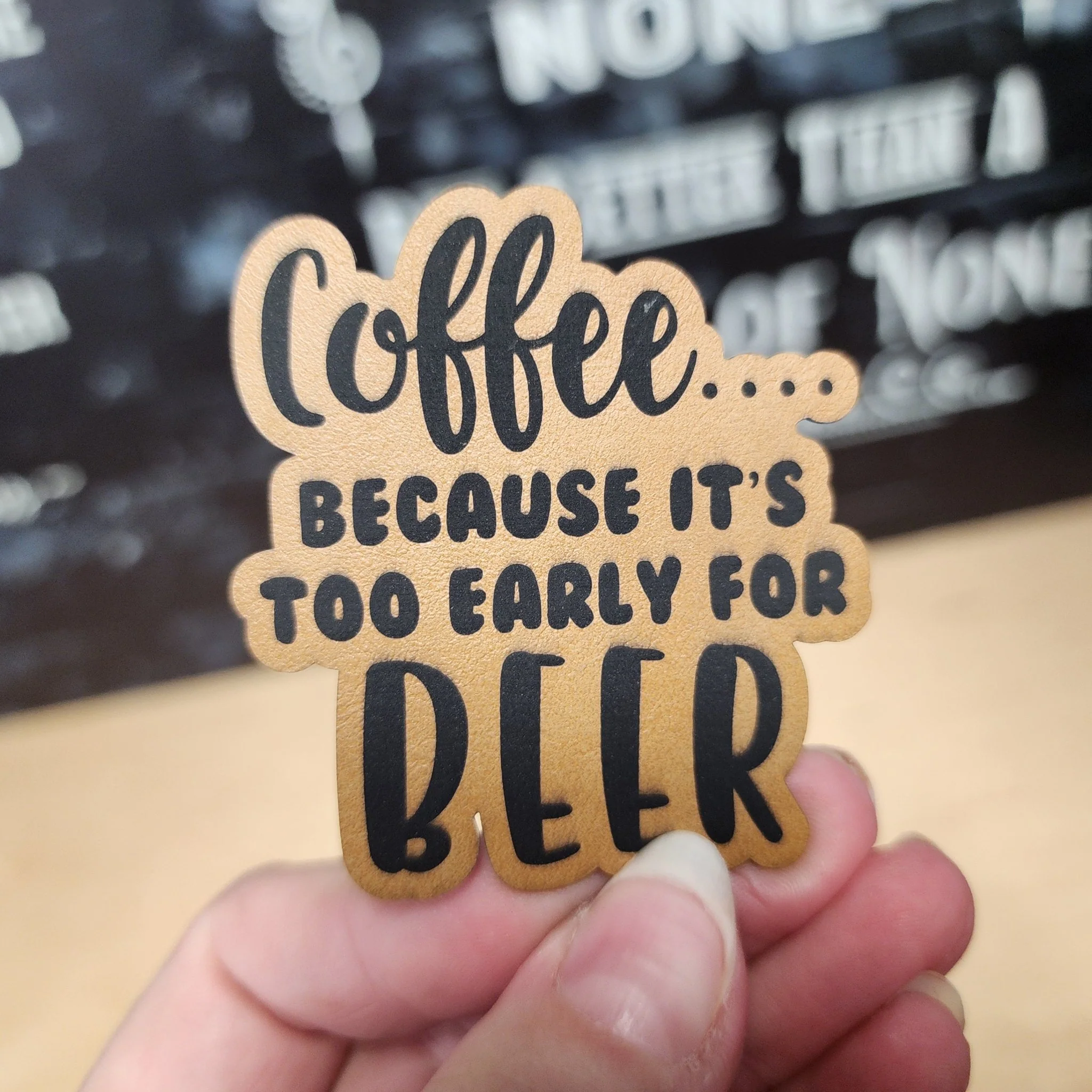 Coffee Over Beer (Saddle Tan) Engraved Leatherette Hat Patch - MR01