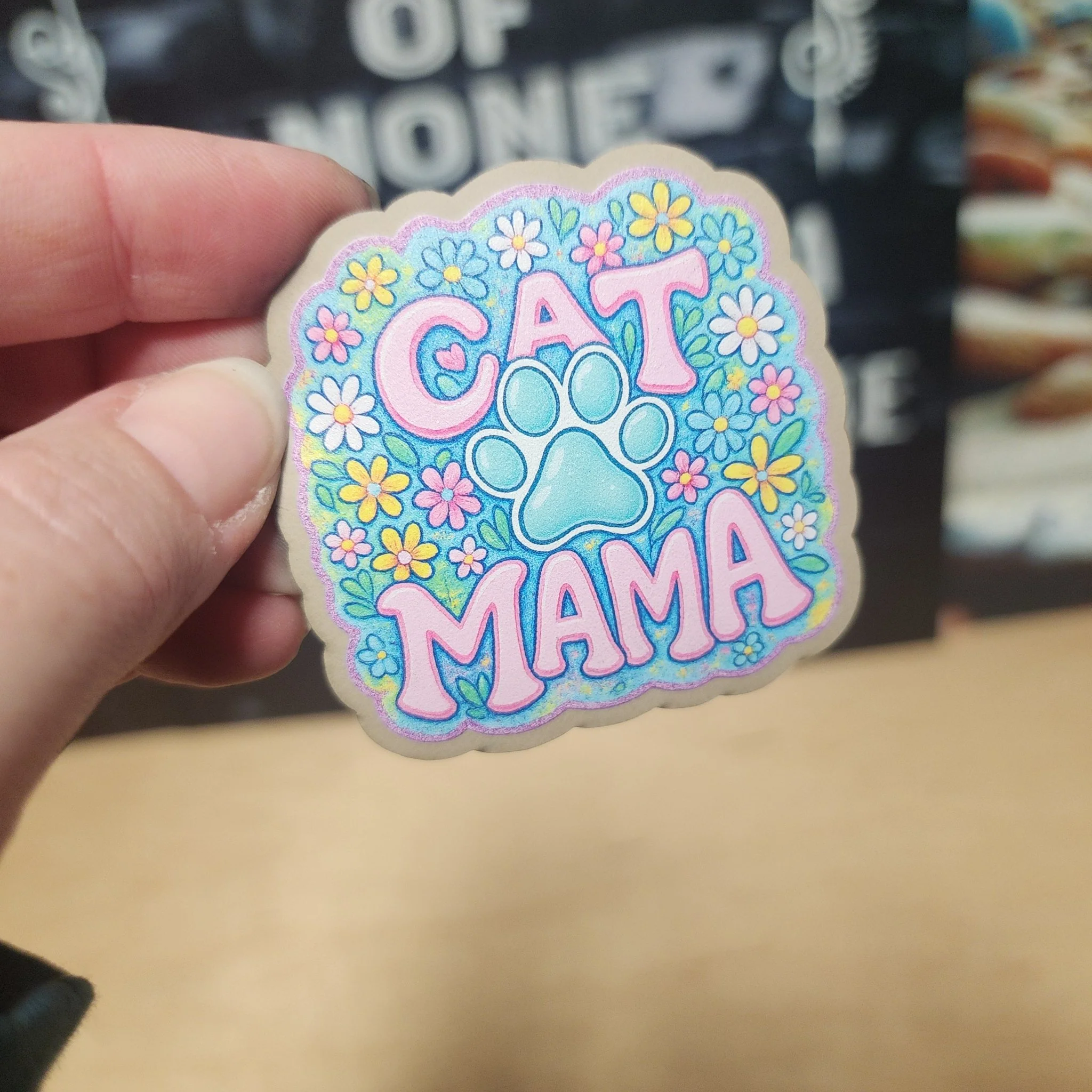 Colorful Cat Mom (Beige Sand) UV Printed Leatherette Hat Patch - MR01