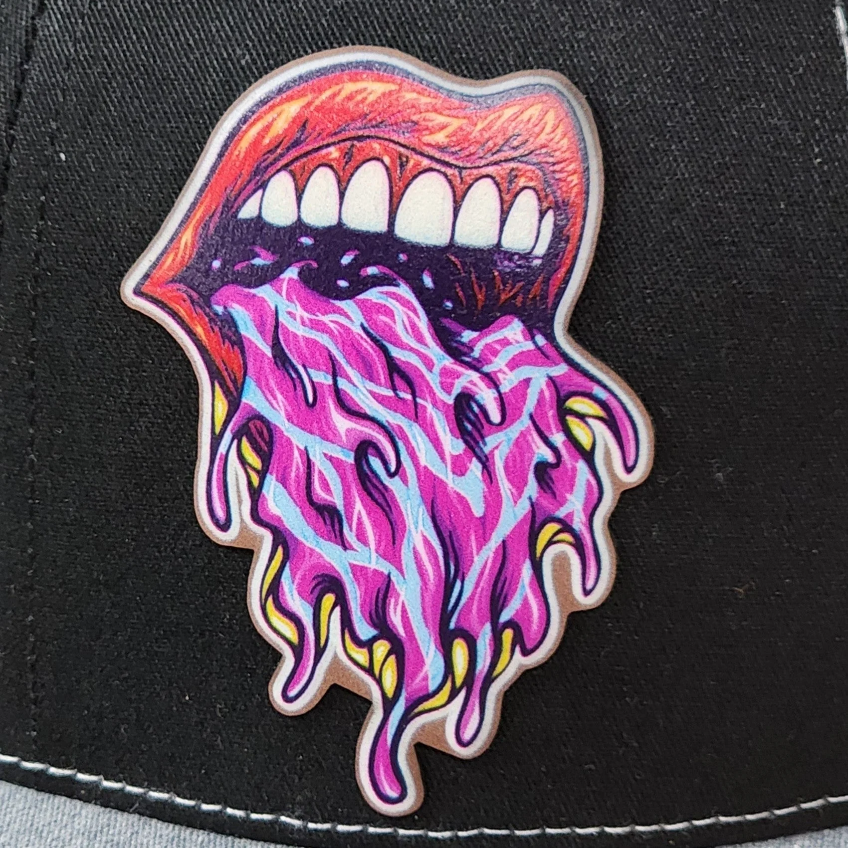 Colorful Melting Mouth Design UV Printed Leatherette Hat Patch - MR01
