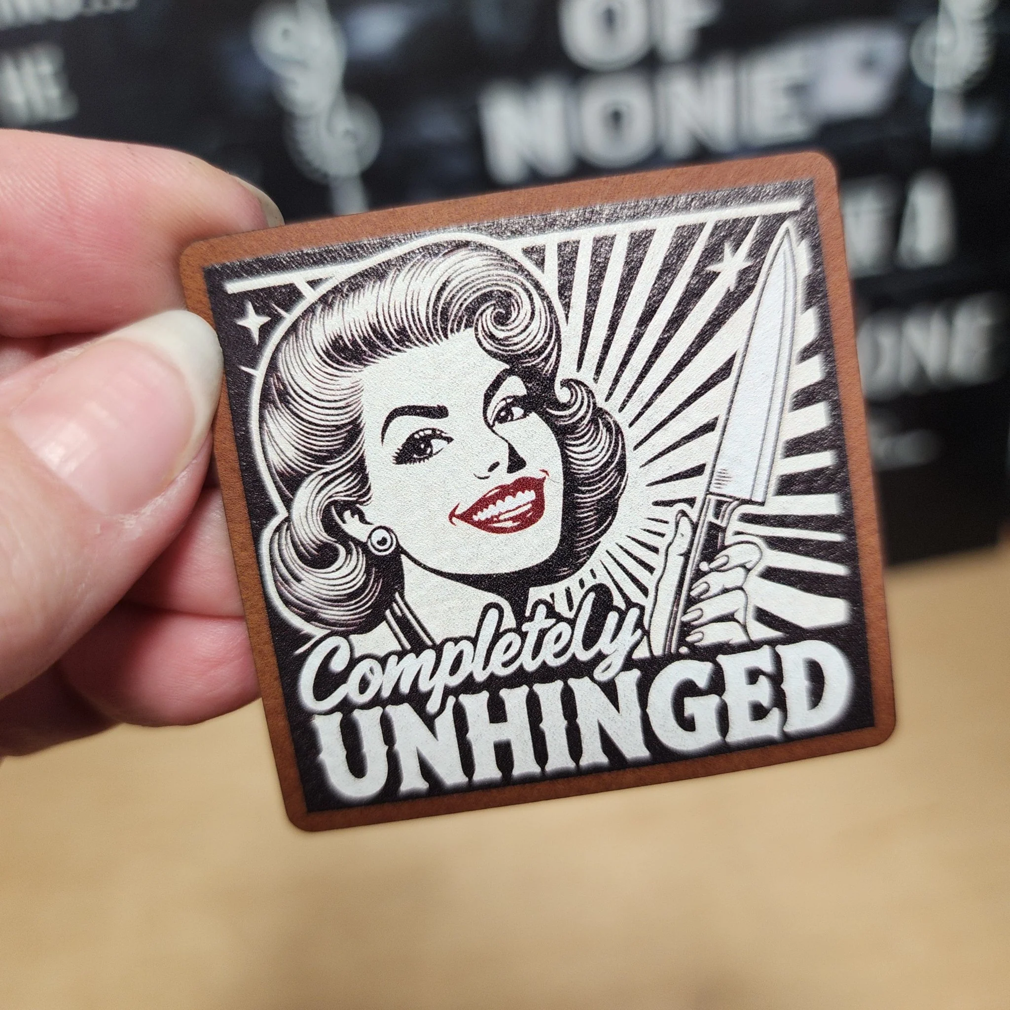 Completely Unhinged UV Printed Leatherette Hat Patch - MR01
