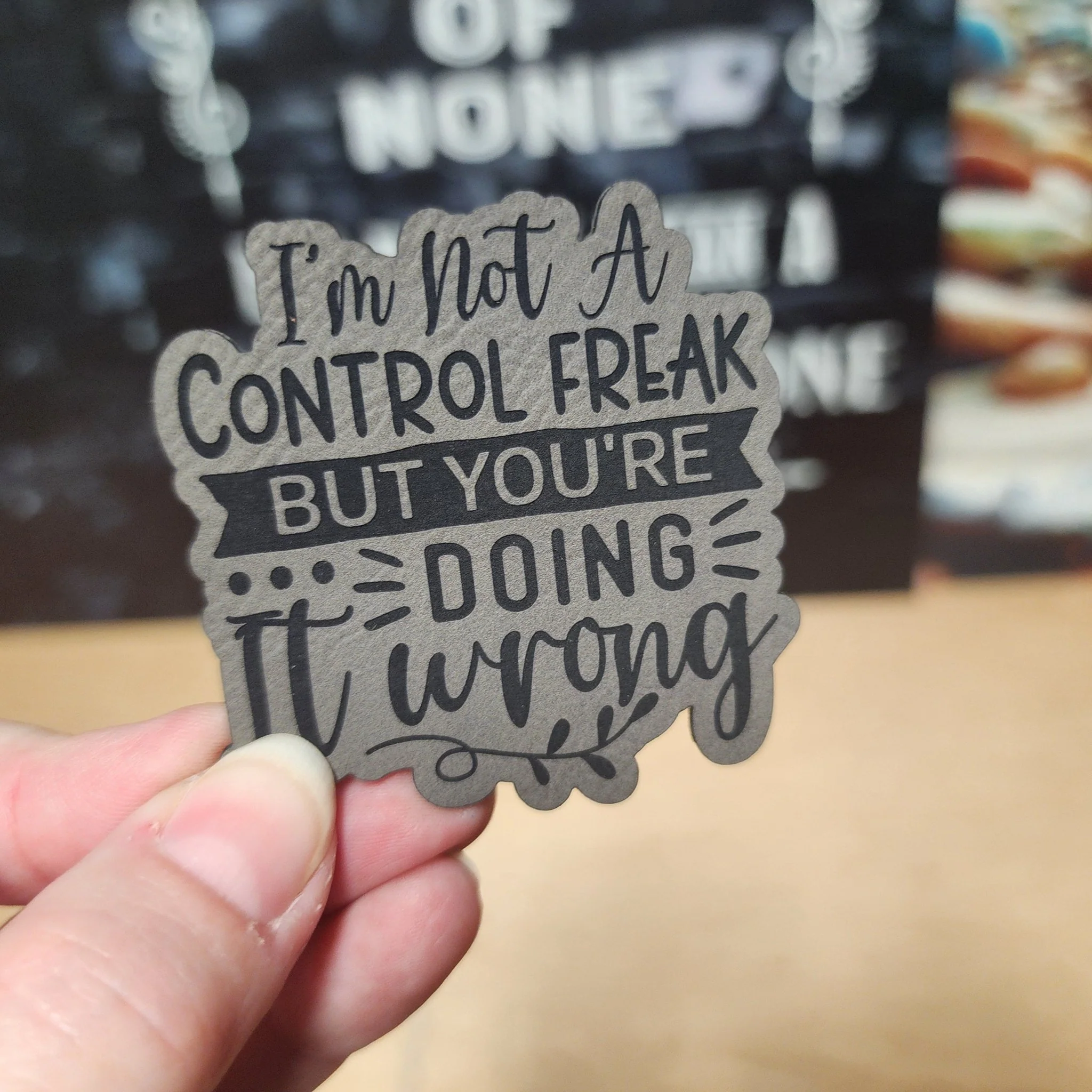 Control Freak Humor (Grey) Engraved Leatherette Hat Patch - MR01