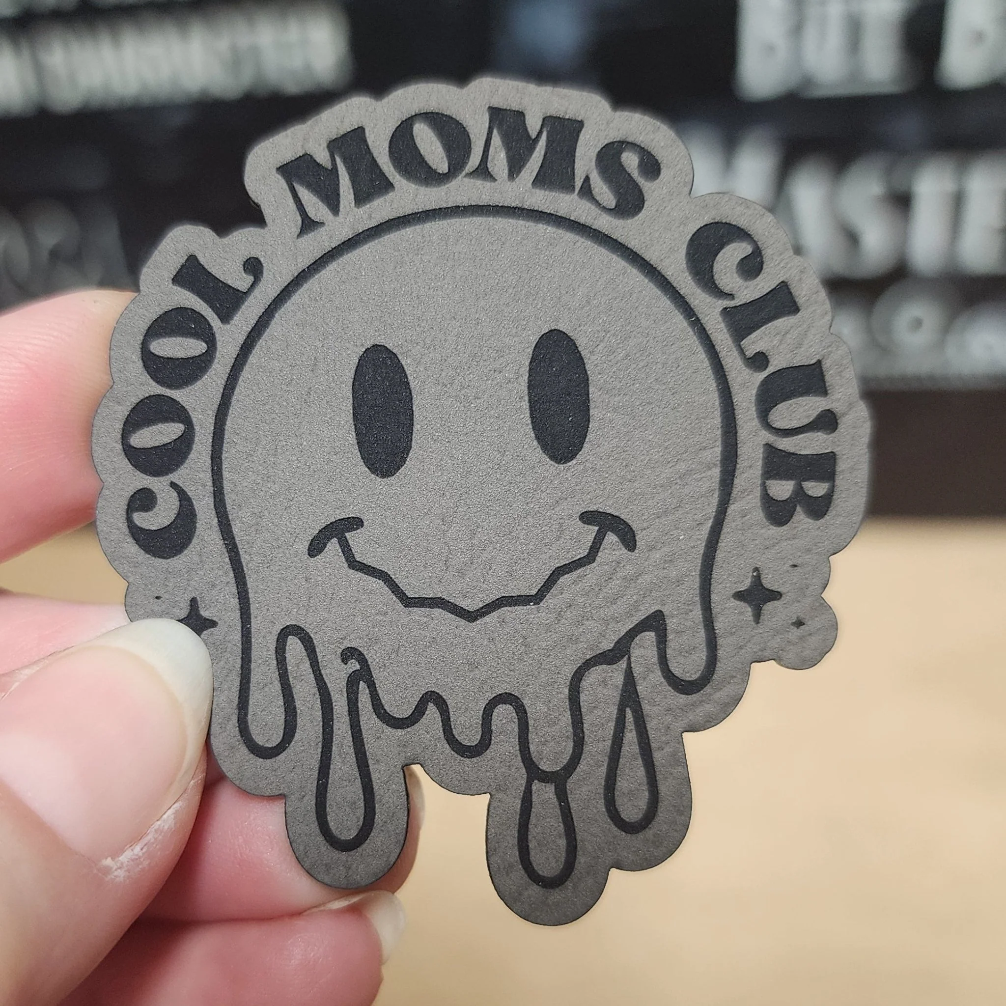Cool Moms Club (Grey) Engraved Leatherette Hat Patch - MR01