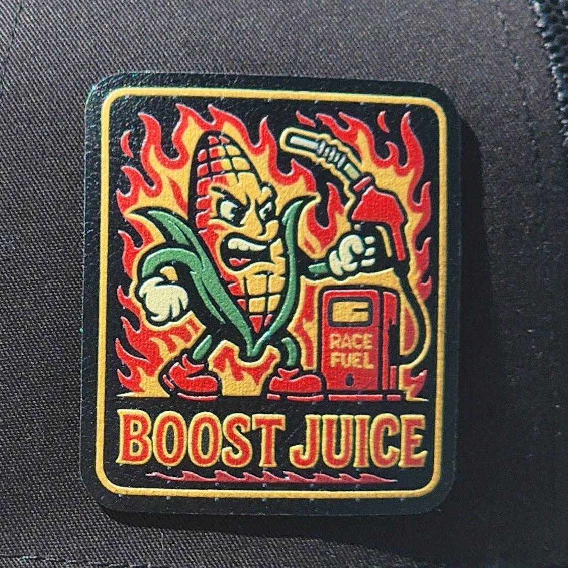 Corn Powered Racing Energy UV Printed Leatherette Hat Patch - MR01