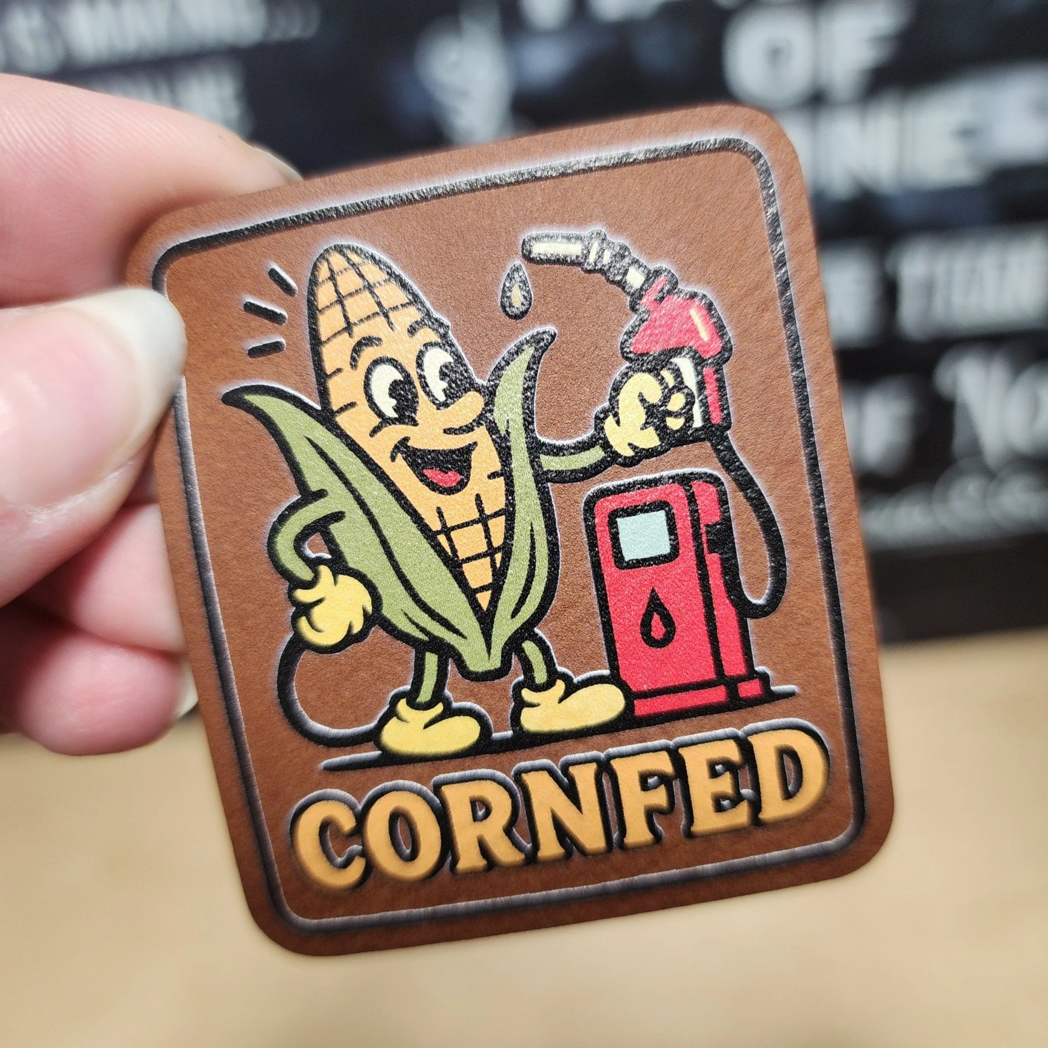 Corny Fuel Fun UV Printed Leatherette Hat Patch - MR01