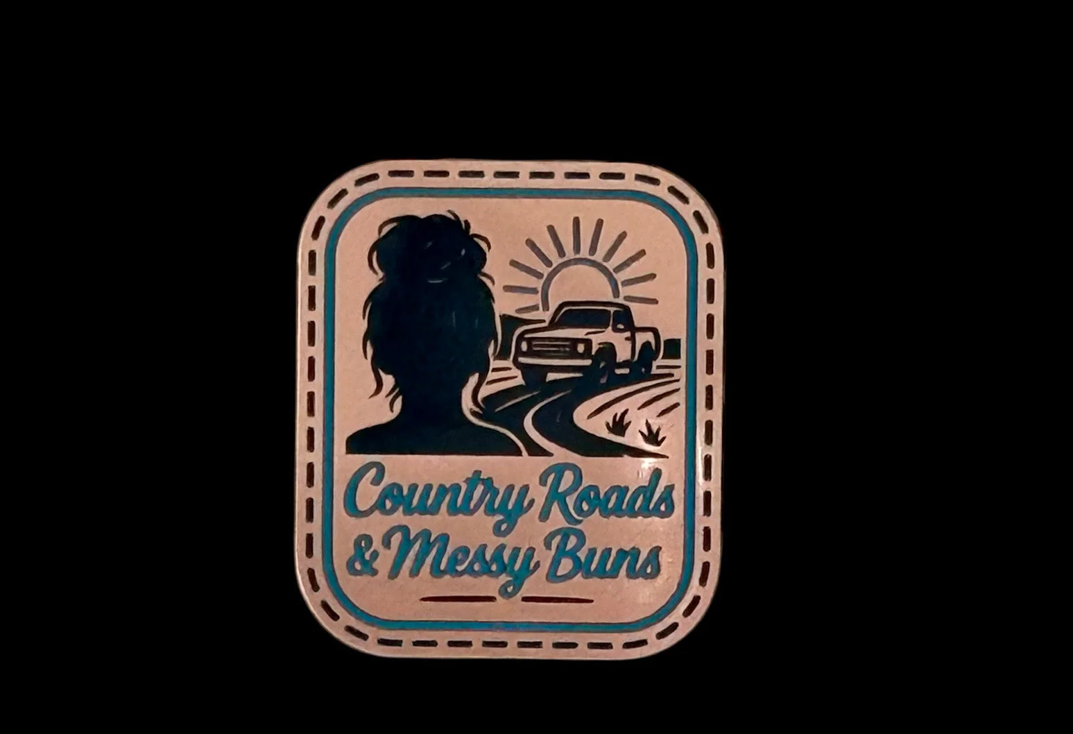 Country Roads and Messy Buns Acrylic Laser Engraved Hat Patch - Image 2