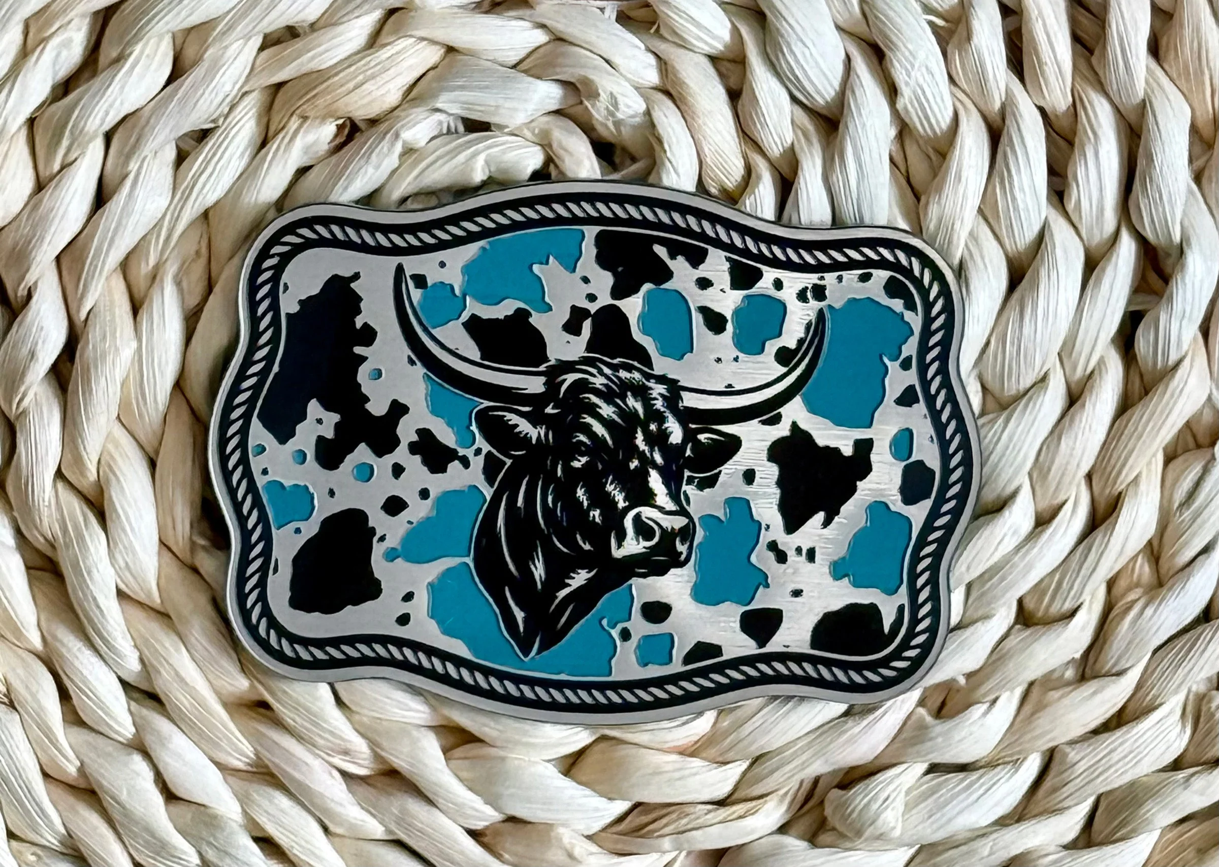 Cow and Cowhide Design Acrylic Laser Engraved Hat Patch - Image 3