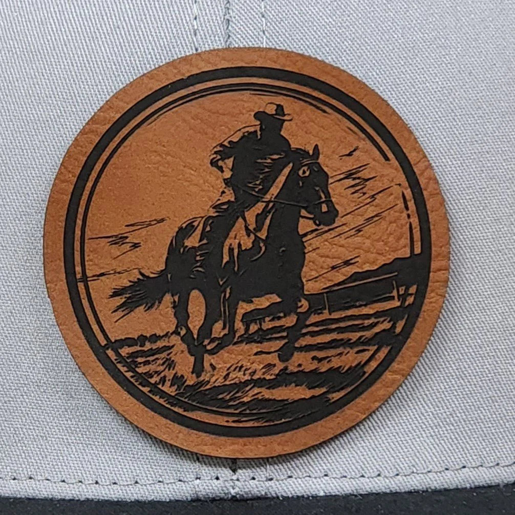 Cowboy Circle Engraved Leatherette Hat Patch - MR01