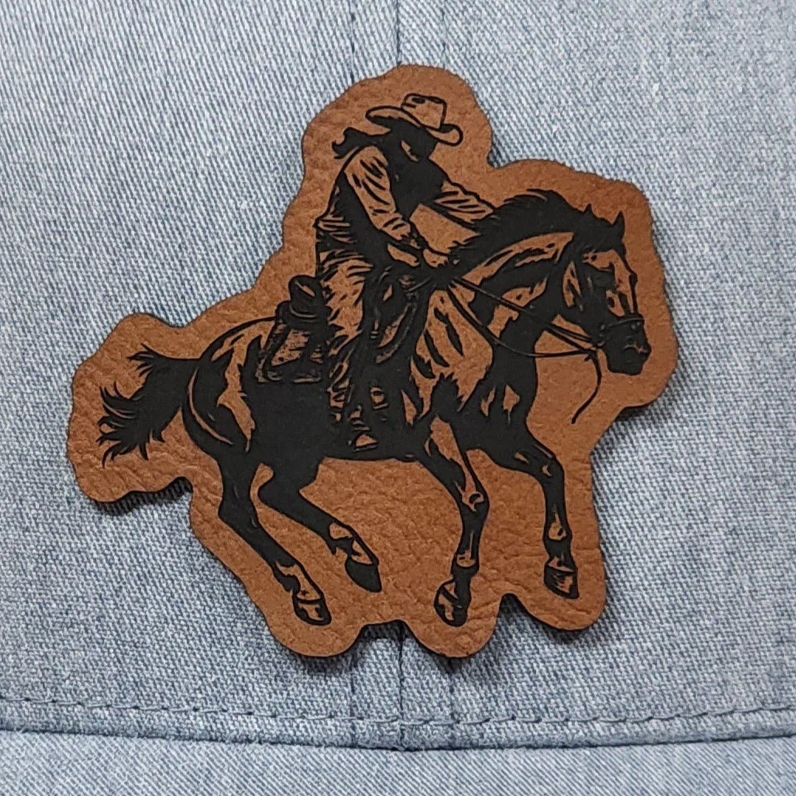 Cowboy Riding Engraved Leatherette Hat Patch - MR01